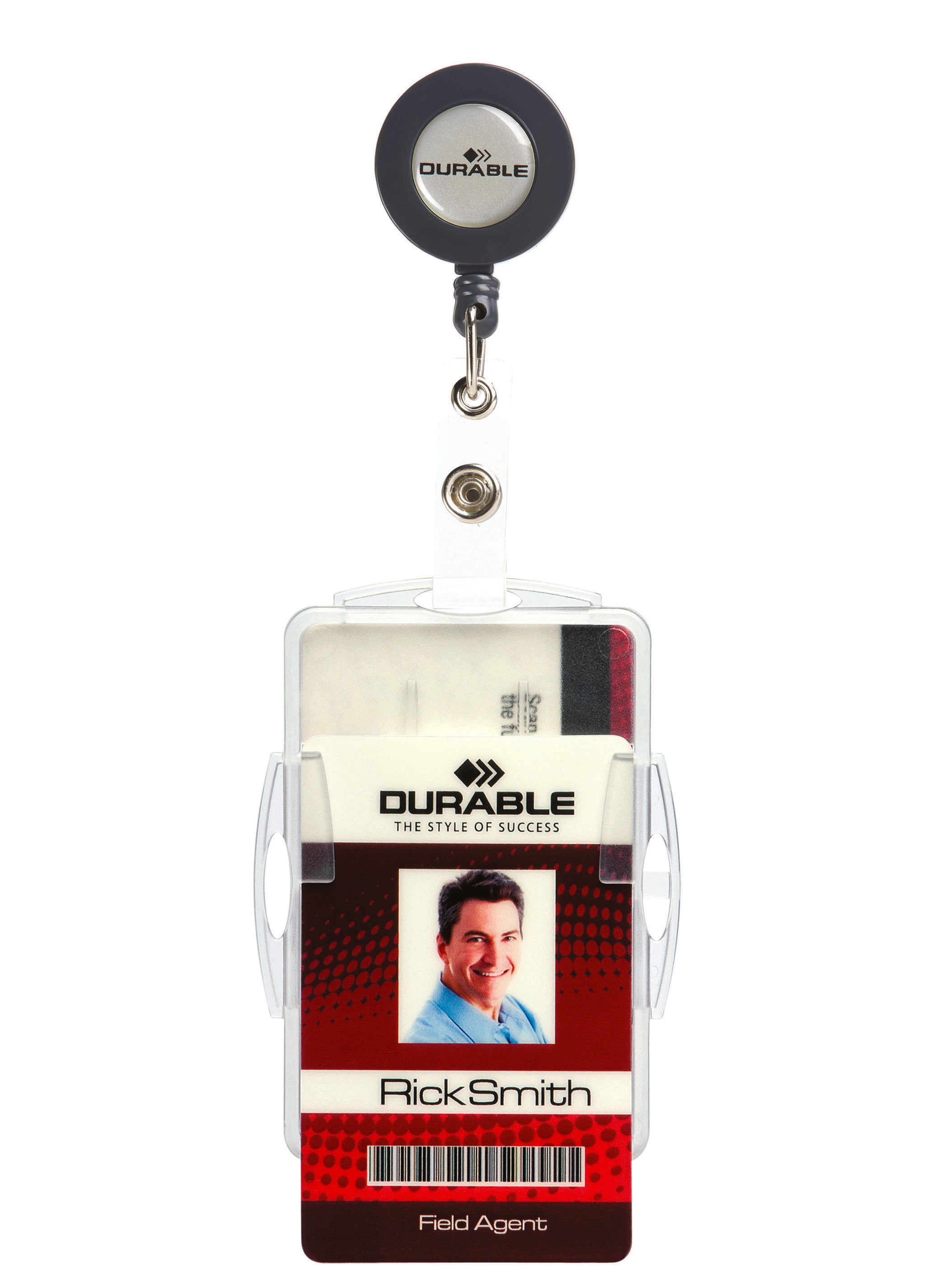 Durable DUO 2 Card Security Pass ID Holders with Badge Reel | 10 Pack | Clear