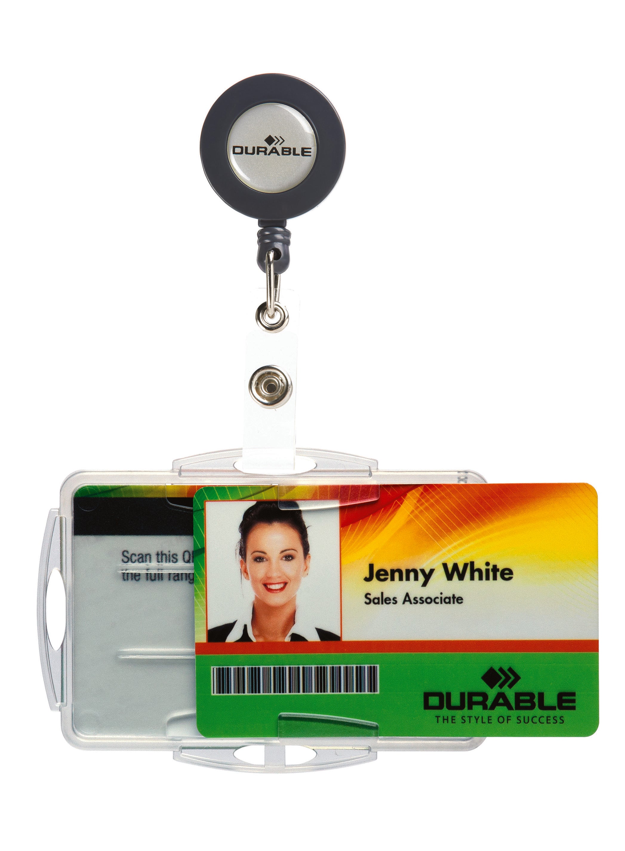 Durable DUO 2 Card Security Pass ID Holders with Badge Reel | 10 Pack | Clear