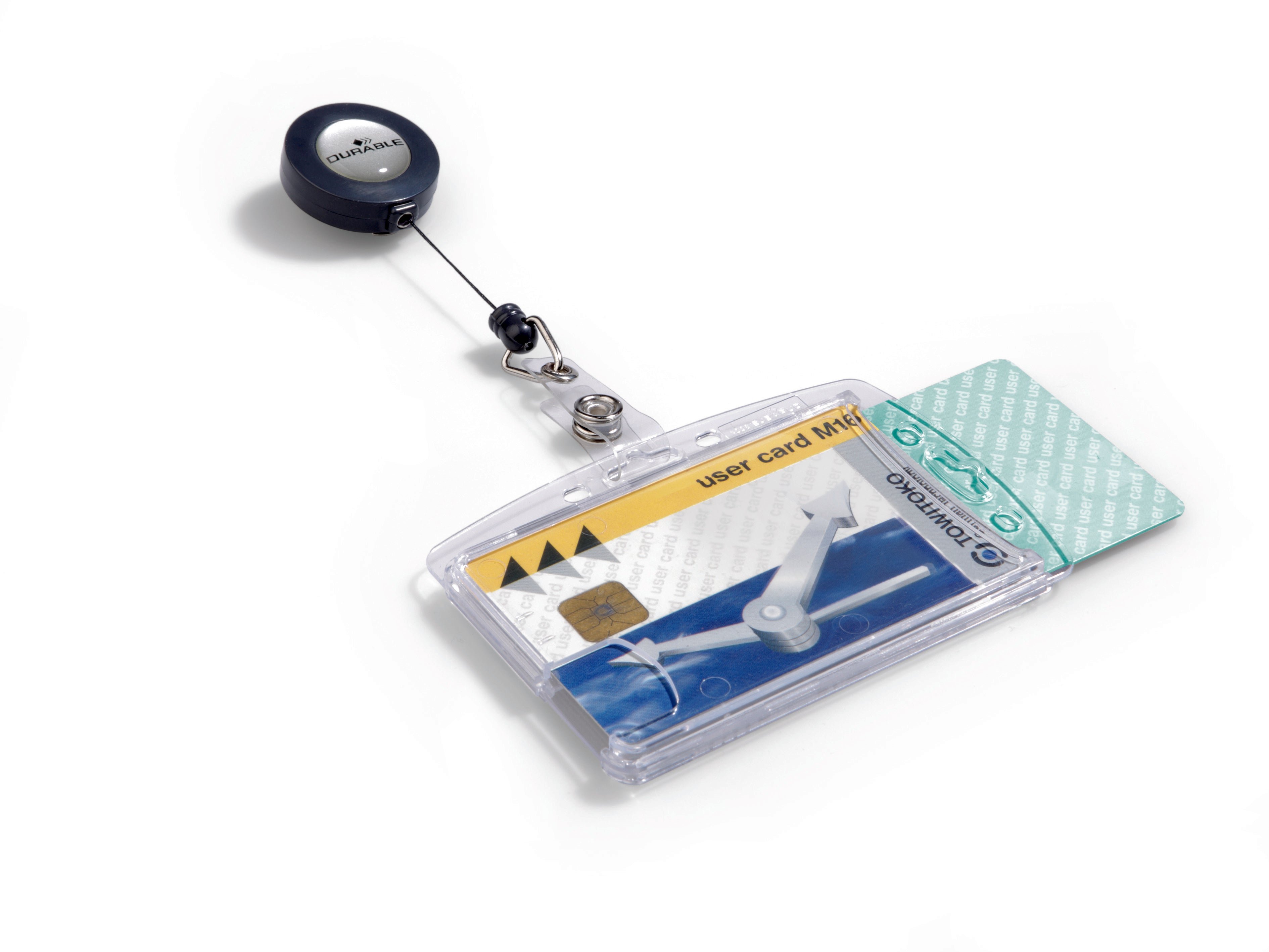 Durable Enclosed 2 Card Badge Reel Security Pass ID Holders | 10 Pack | Clear
