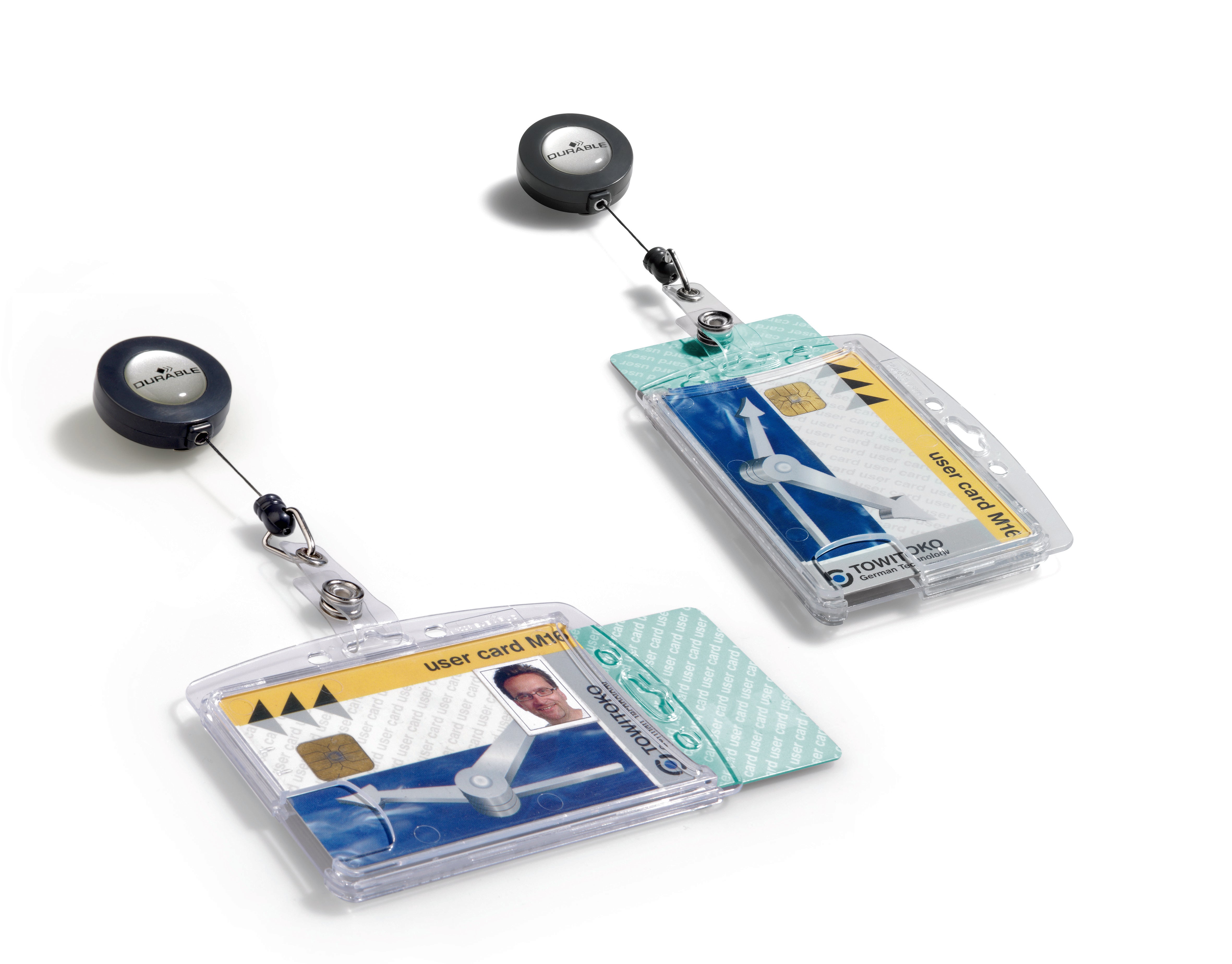 Durable Enclosed 2 Card Badge Reel Security Pass ID Holders | 10 Pack | Clear