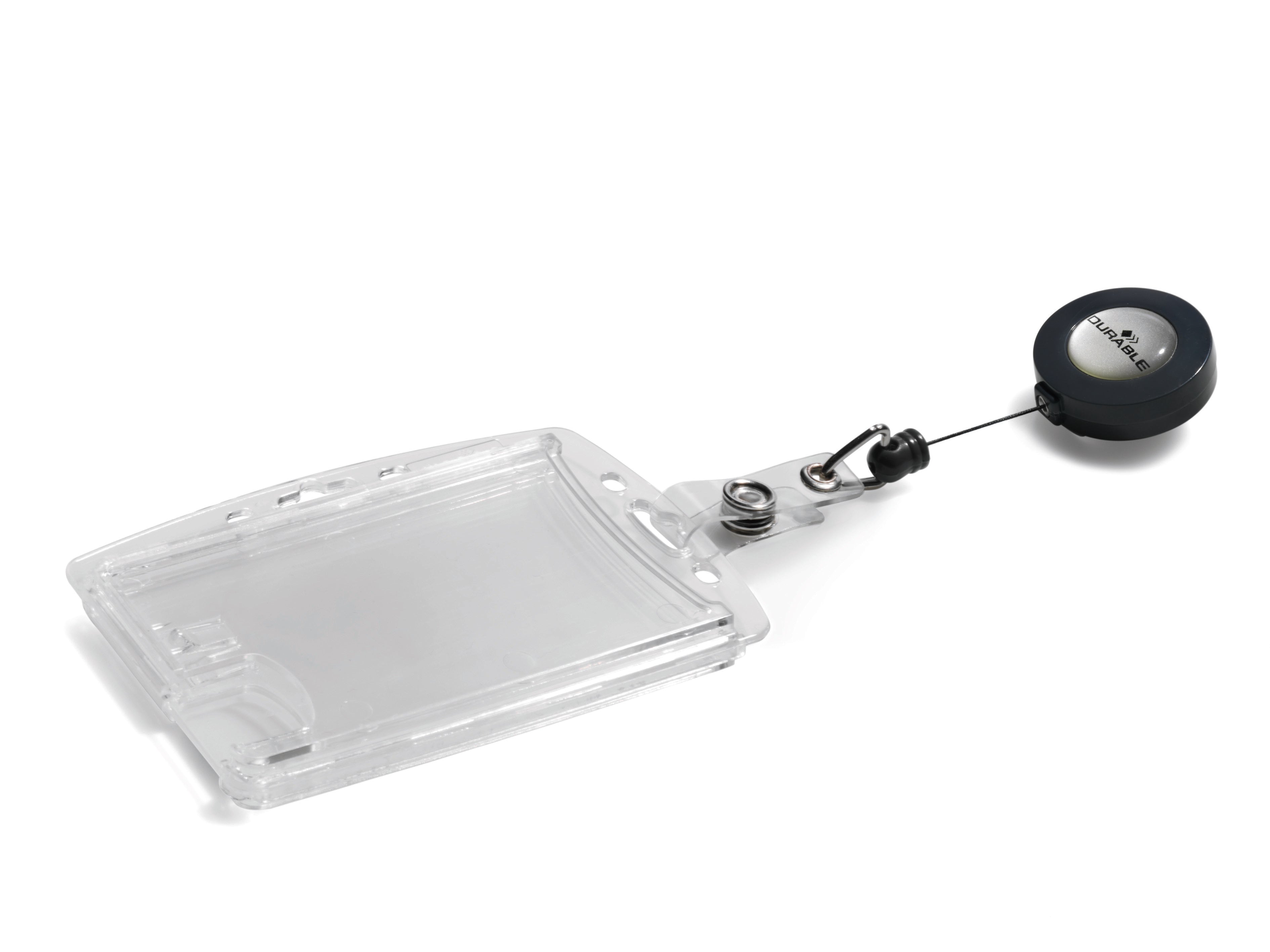 Durable Enclosed 2 Card Badge Reel Security Pass ID Holders | 10 Pack | Clear