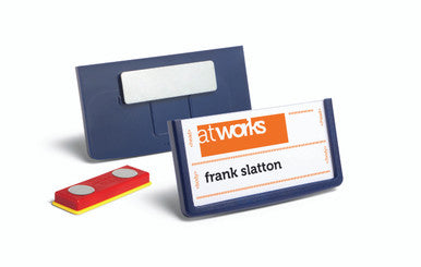 Durable Frame Name Badge Holder with Magnet | Medium 2.25" x 1.125" | Dark Blue | 25 Box