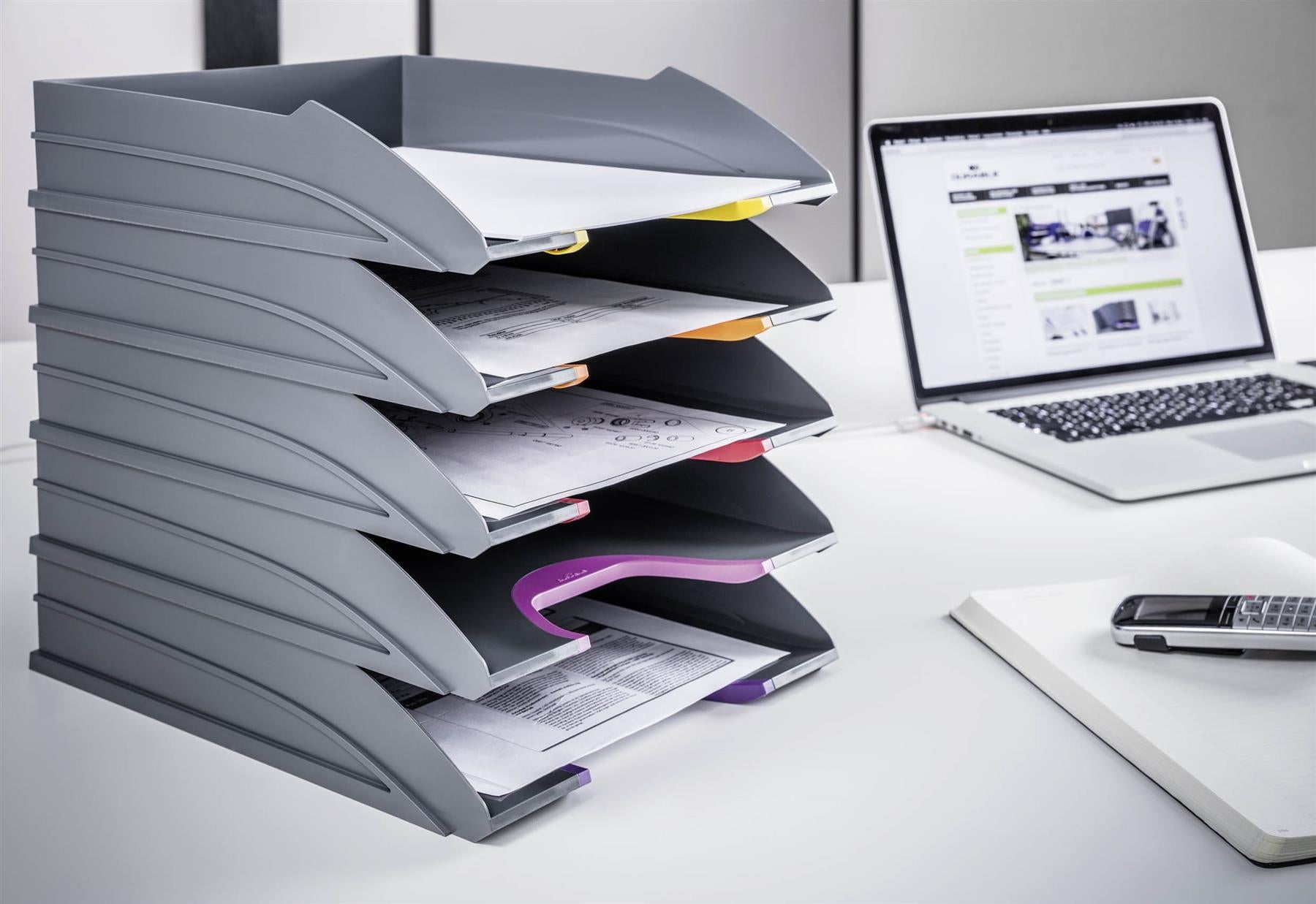 Durable VARICOLOR ECO Stackable Letter Tray Files | Letter Size Color Coded 5 Pack