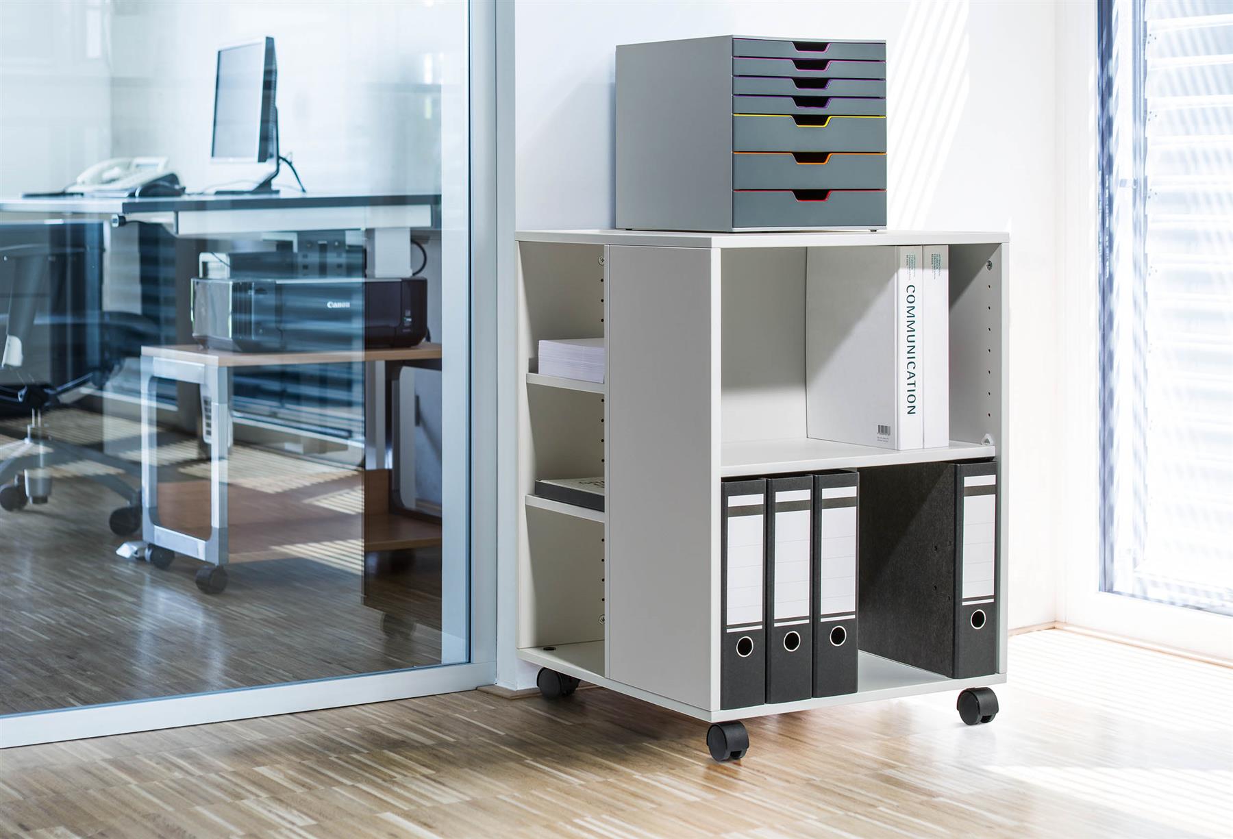 Durable 6 Shelve Office Filing Storage Trolley on Wheels | 75cm Gray