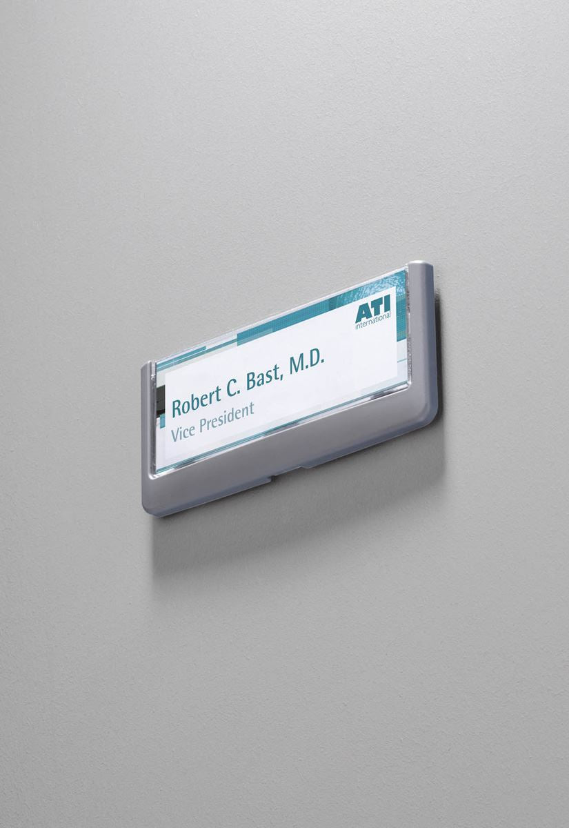 Durable Adhesive CLICK SIGN Wall Mounted Door Sign Holder | 5.87 x 2.05" | Gray