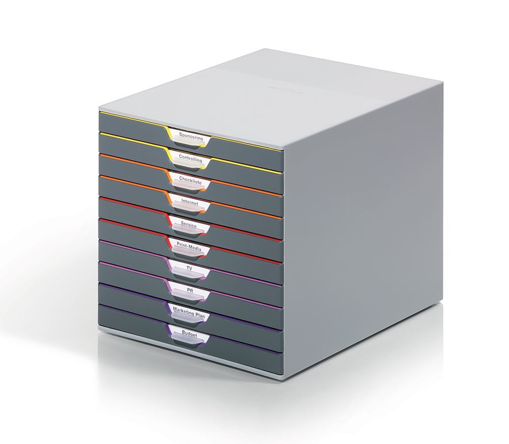 Durable VARICOLOR Desktop Organizer 10 Drawer Color Coded Modular Storage | Letter Size
