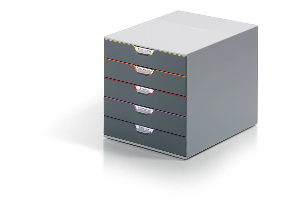 Durable VARICOLOR Desktop Organizer 5 Drawer Color Coded Modular Storage | Letter Size