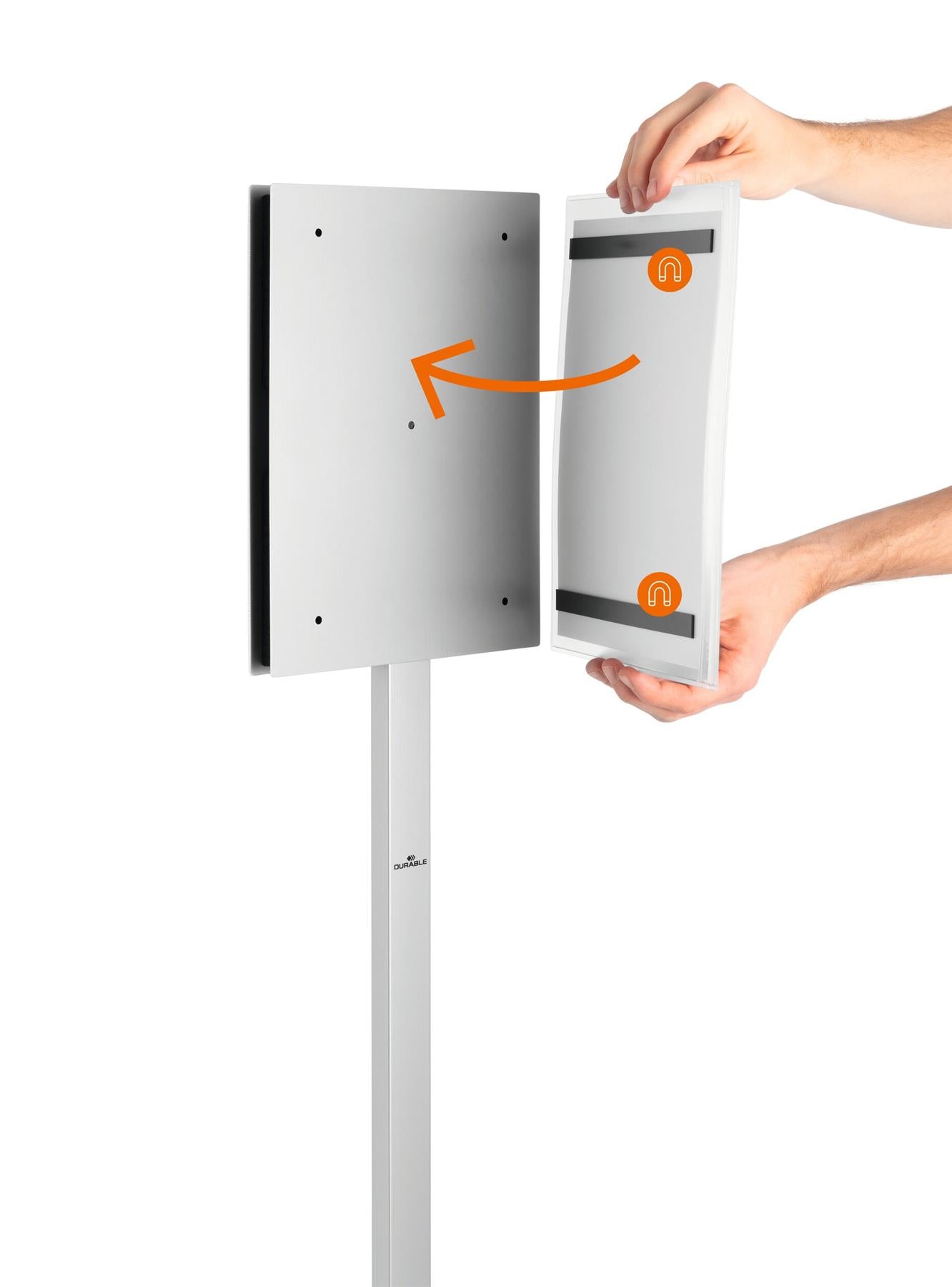 Durable INFO STAND OUTDOOR Stainless Steel Floor Sign | Tabloid Size Display Panel | Gray