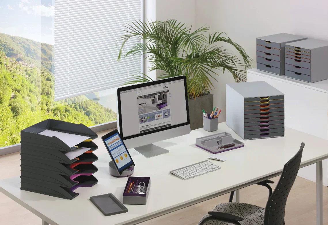 Desk Accessories, with Drawer Boxes, Letter Trays and Desk Mats.