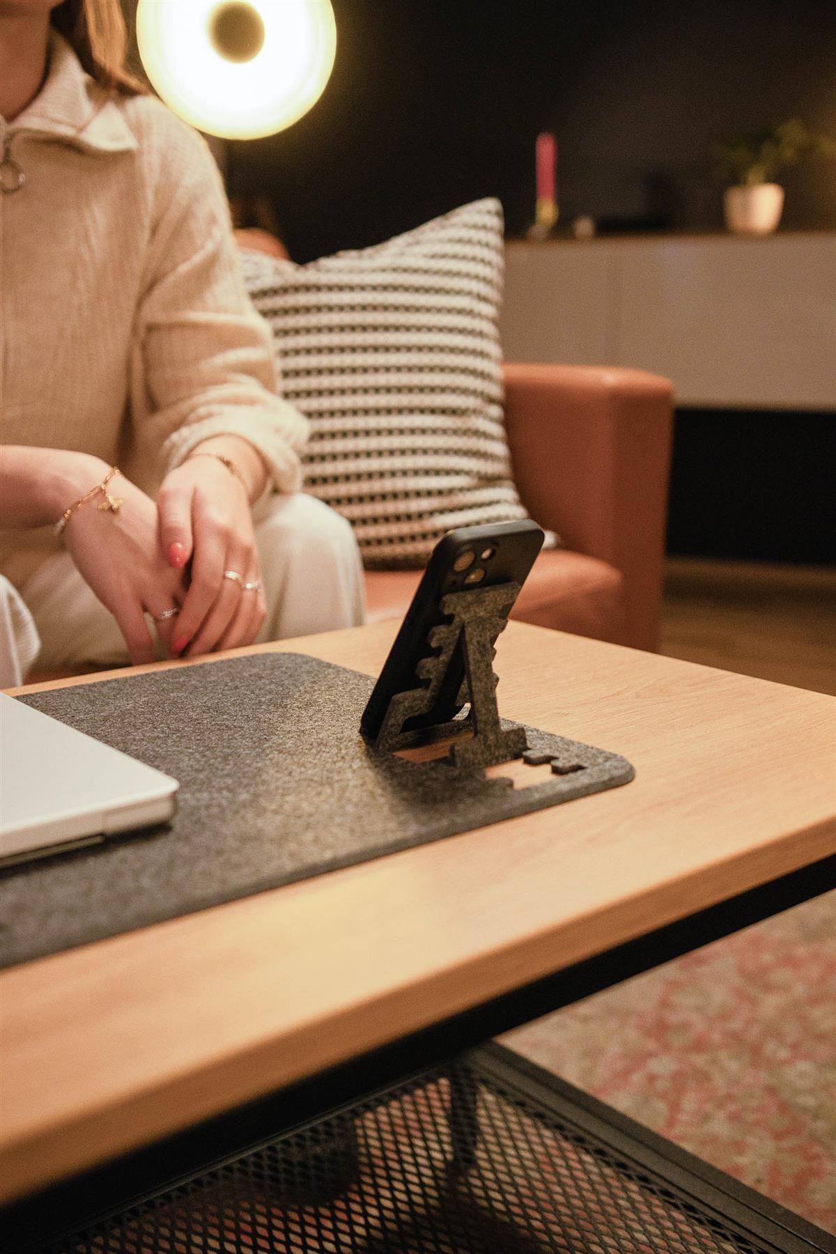 Durable EFFECT Premium Soft Felt Desk Mat with Fold Out Phone Holder | 27.5" x 13" Inches