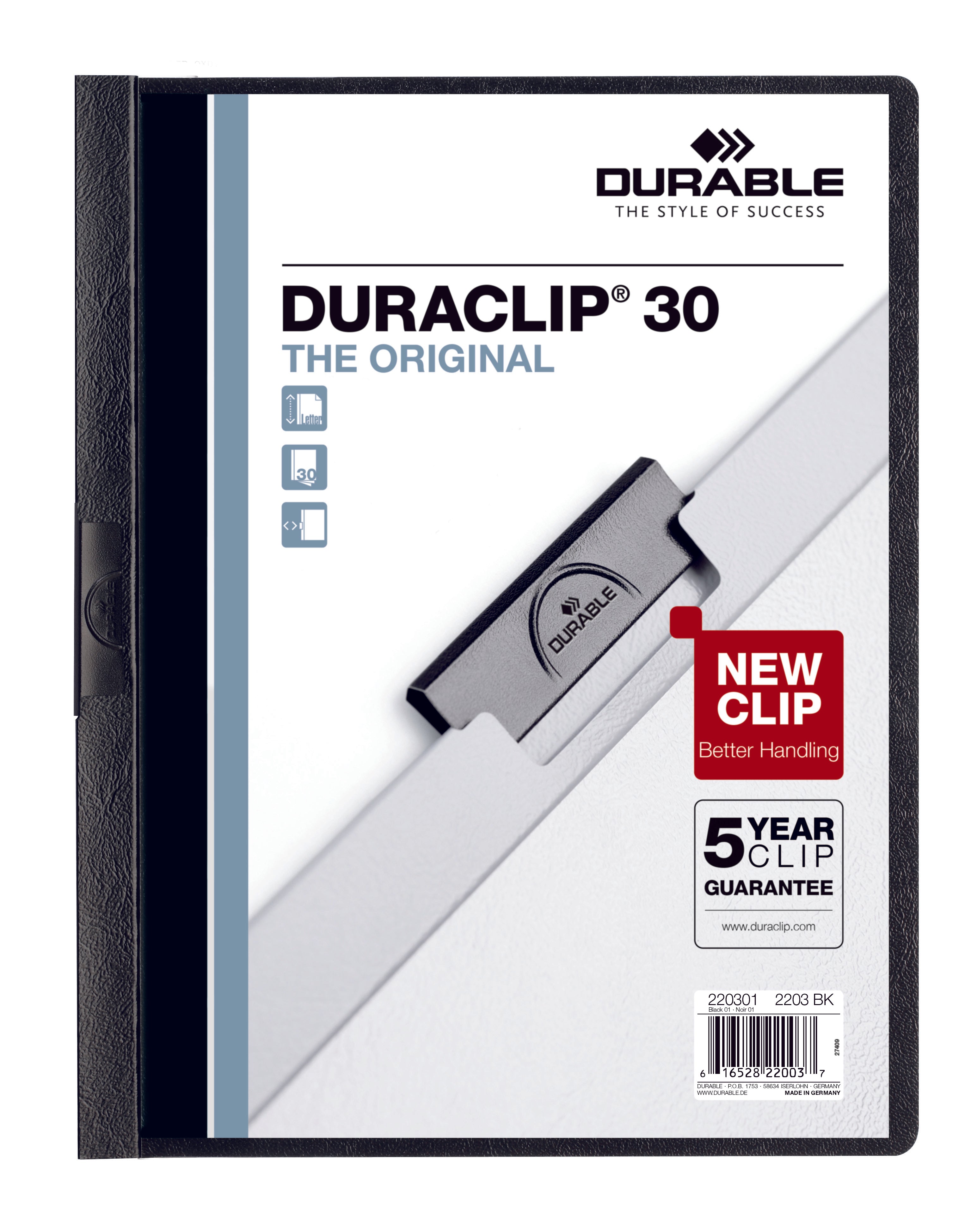 Durable DURACLIP Report Cover | Letter Size | 30 Sheet Capacity | Black | 25 Box