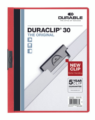 Durable DURACLIP Report Cover | Letter Size | 30 Sheet Capacity | Red | 25 Box
