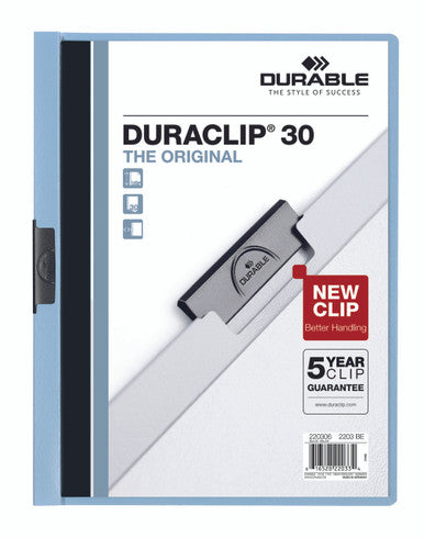 Durable DURACLIP Report Cover | Letter Size | 30 Sheet Capacity | Light Blue | 25 Box