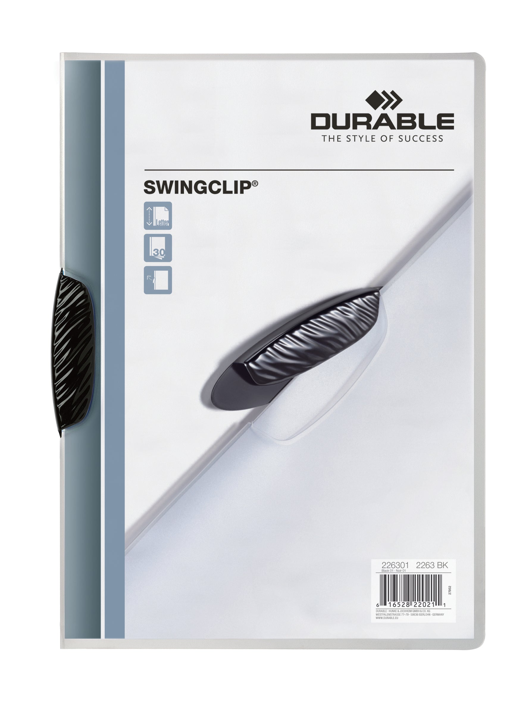 Durable SWINGCLIP Report Cover | Letter Size | 30 Sheet Capacity | Black Clip | 25 Box