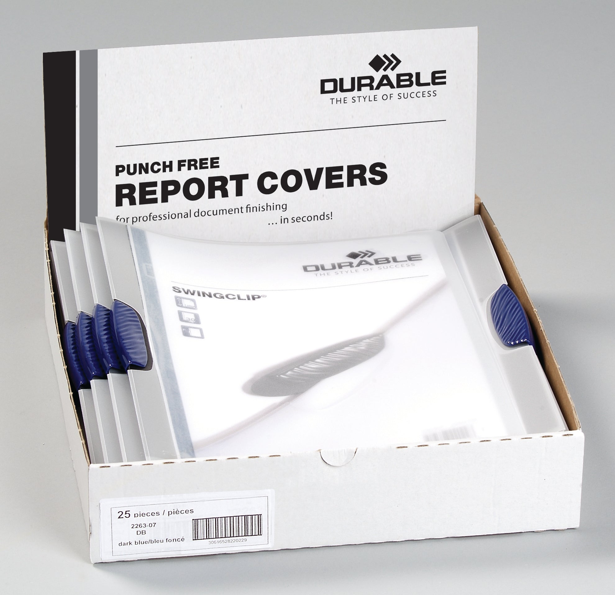 Durable SWINGCLIP Report Cover | Letter Size | 30 Sheet Capacity | Dark Blue Clip | 25 Box