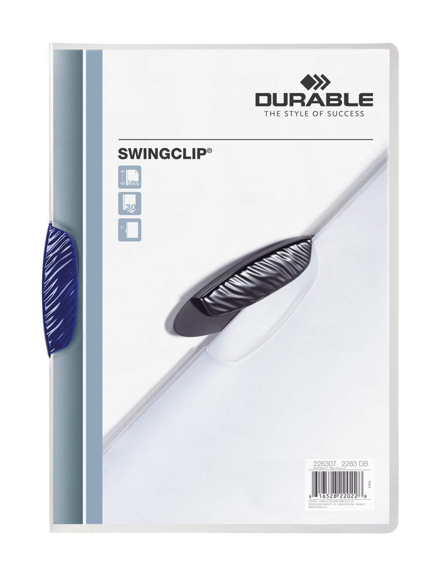 Durable SWINGCLIP Report Cover | Letter Size | 30 Sheet Capacity | Dark Blue Clip | 25 Box