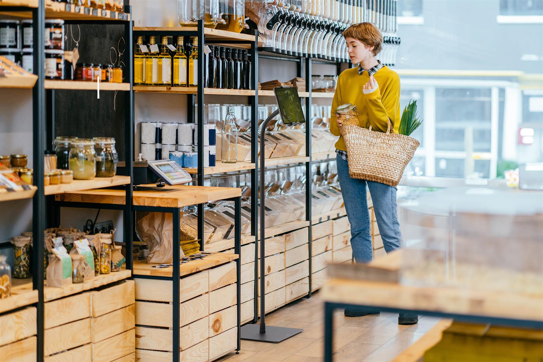 Durable TOUGH Anti-Theft Lock Goose Neck Tablet Holder Floor Stand | Black