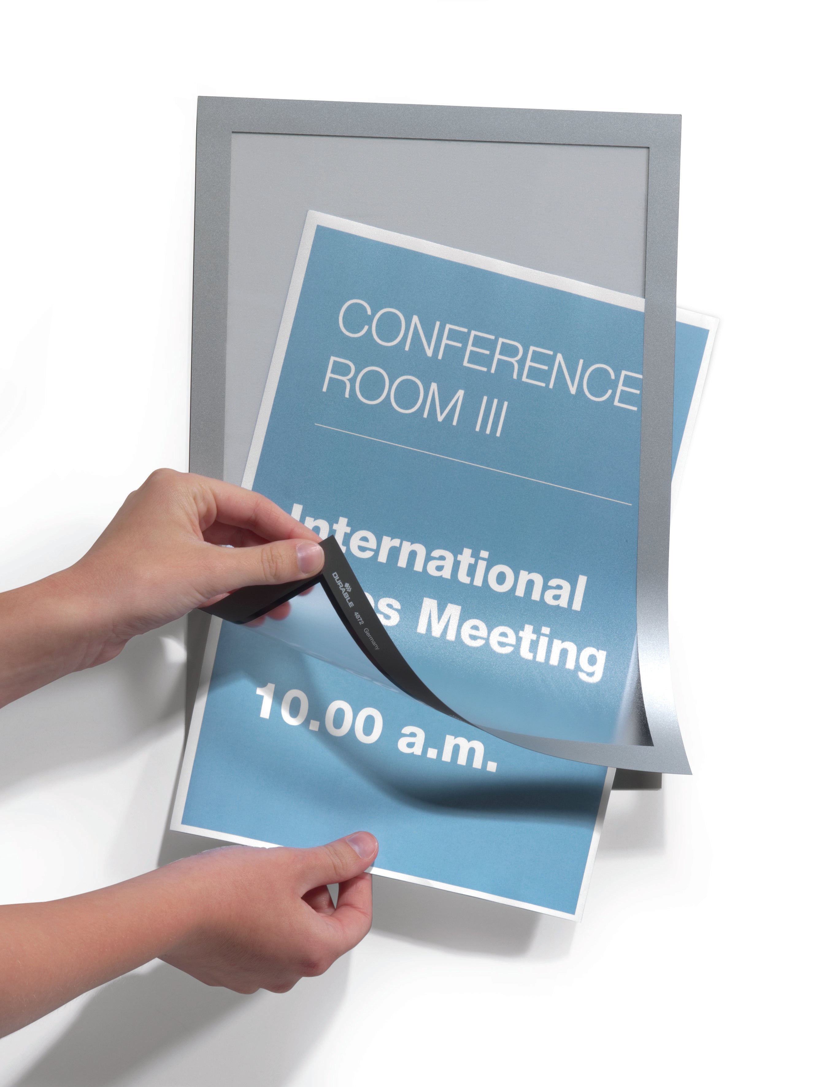 Durable DURAFRAME Self-Adhesive Sign Holder | Letter 8.5" x 11" | Silver | 2 Pack