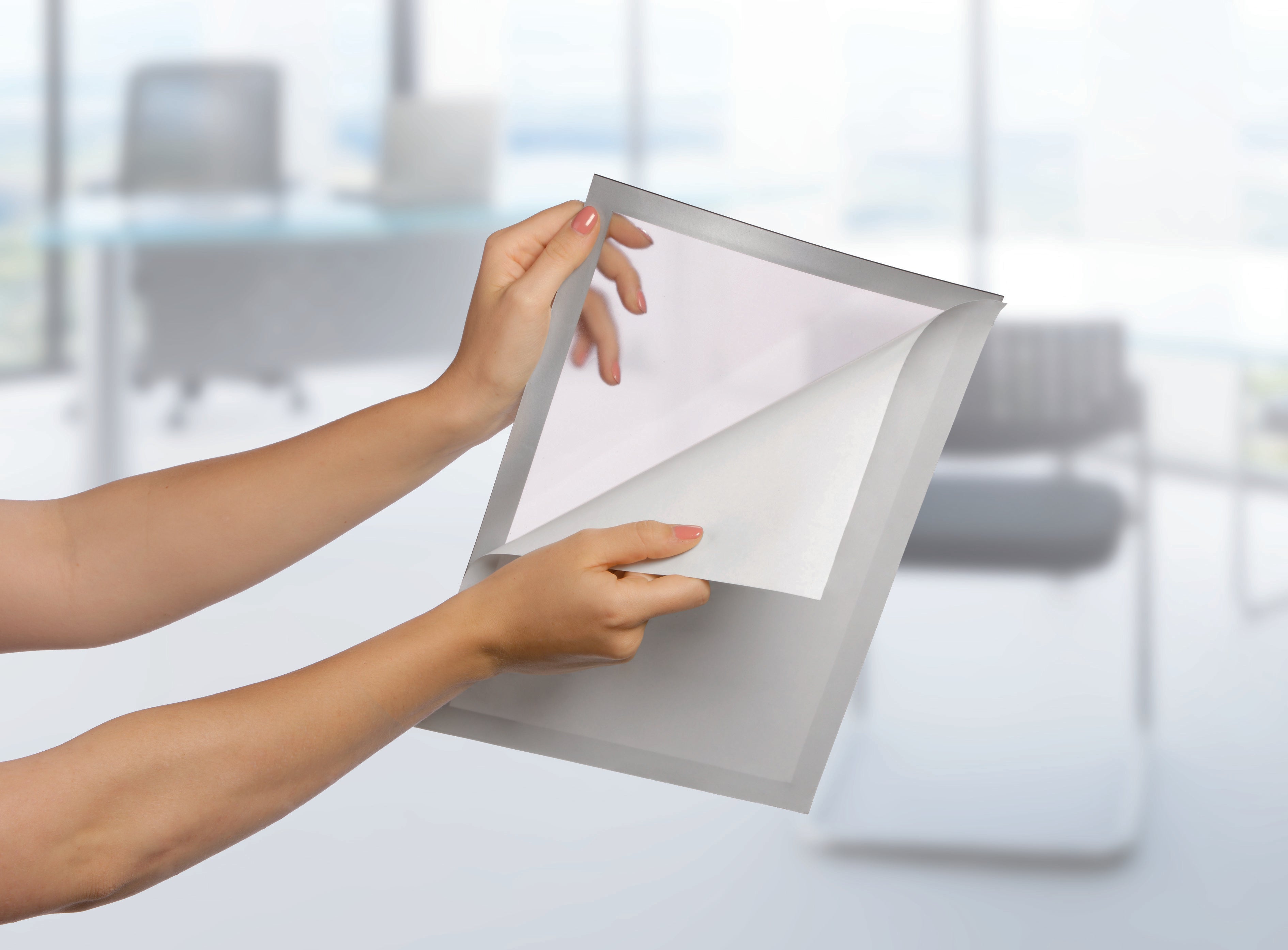 Durable DURAFRAME Self-Adhesive Sign Holder | Letter 8.5" x 11" | Silver | 2 Pack
