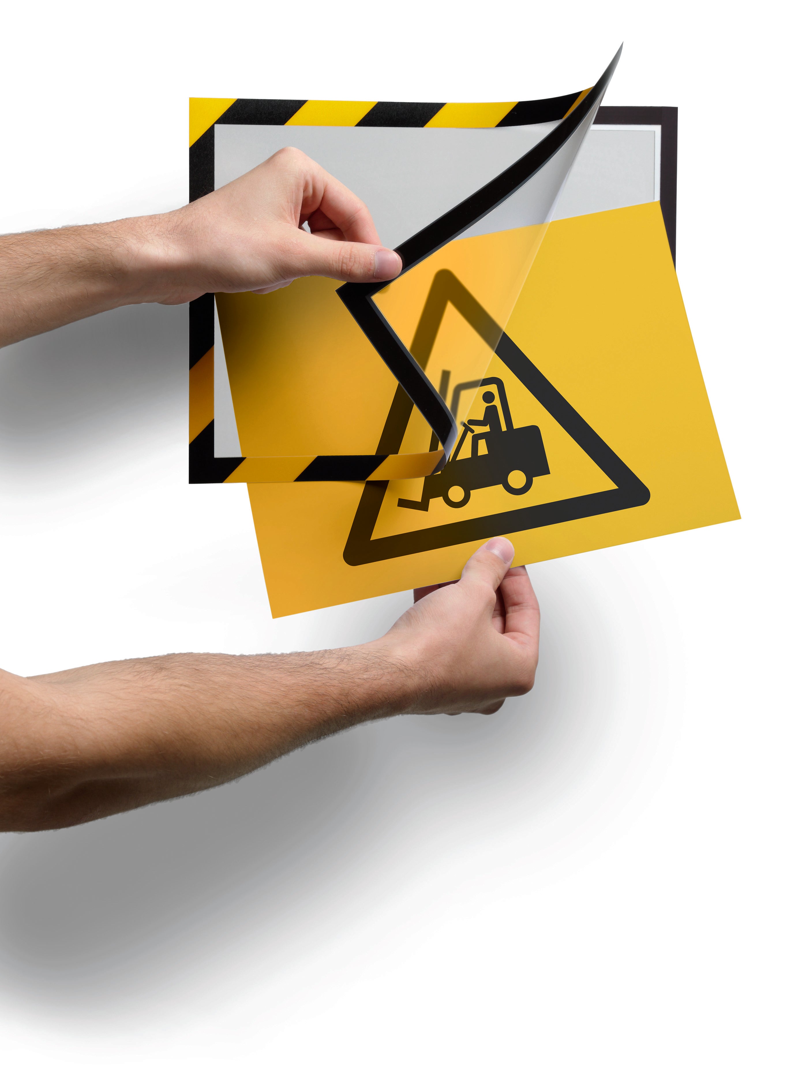 Durable DURAFRAME Security Self-Adhesive Sign Holder | Letter Size  8.5" x 11" | Yellow & Black | 2 Pack