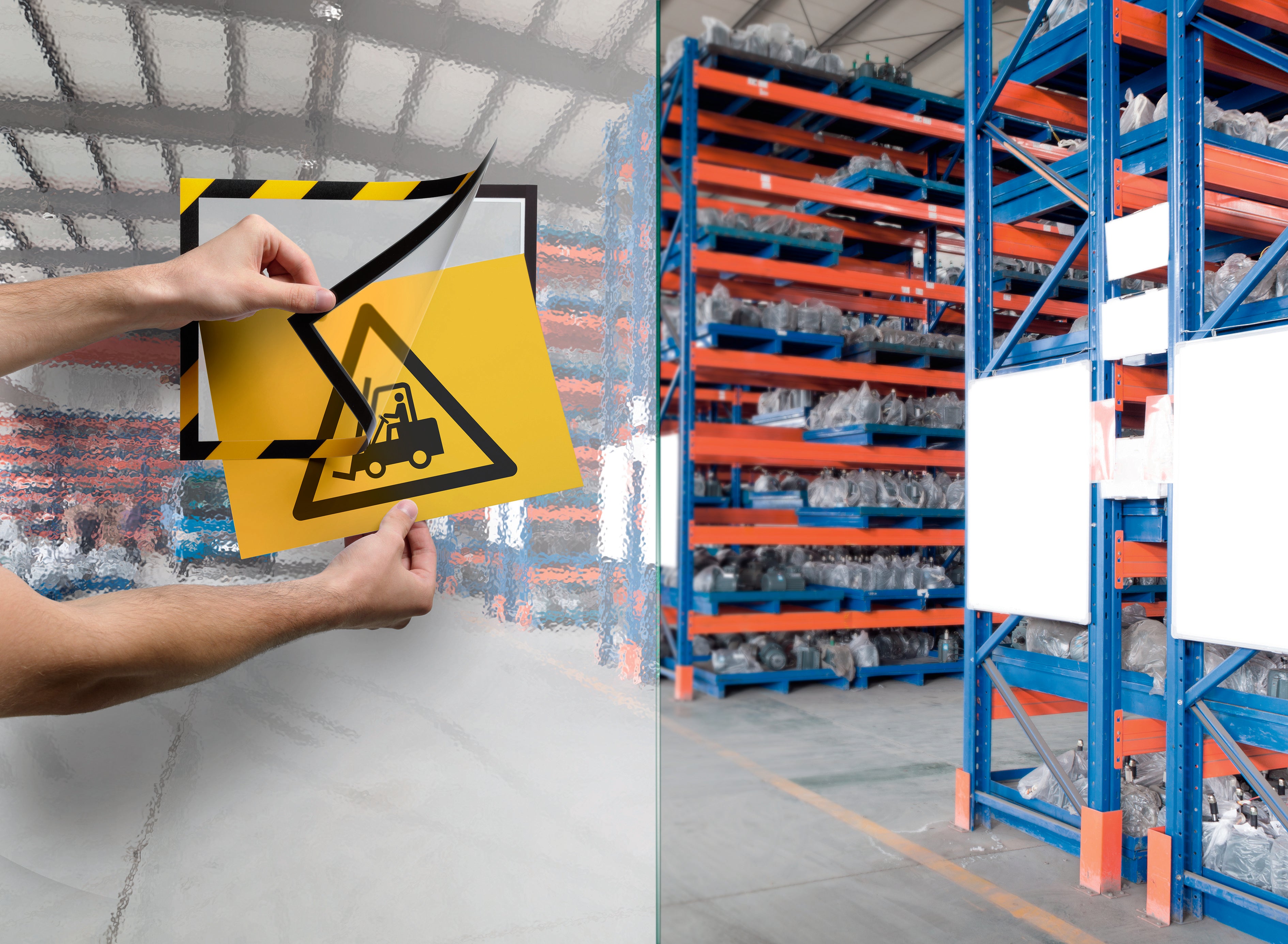 Durable DURAFRAME Security Self-Adhesive Sign Holder | Letter Size  8.5" x 11" | Yellow & Black | 2 Pack