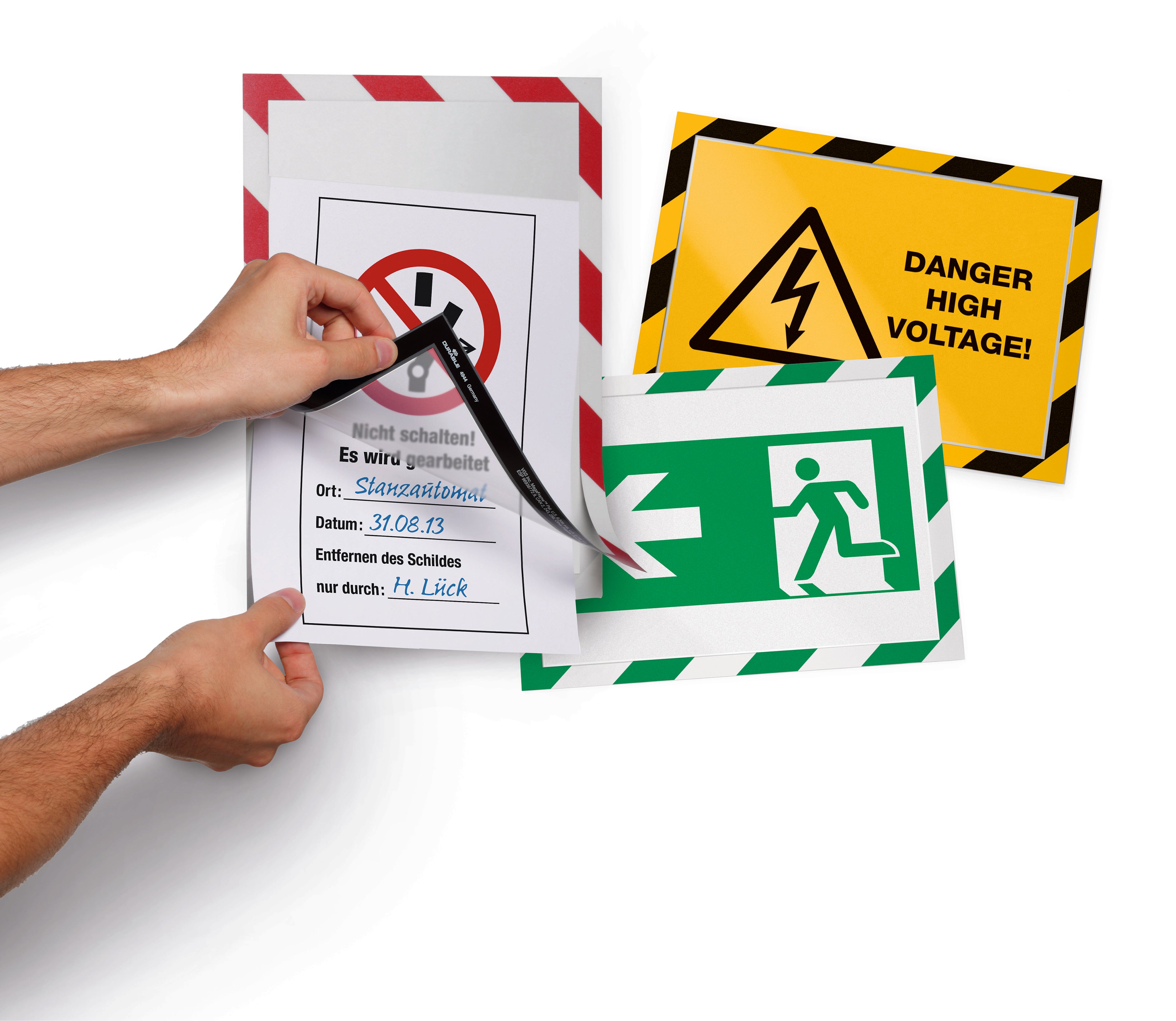 Durable DURAFRAME Security Self-Adhesive Sign Holder | Letter Size 8.5" x 11" | Green & White | 2 Pack