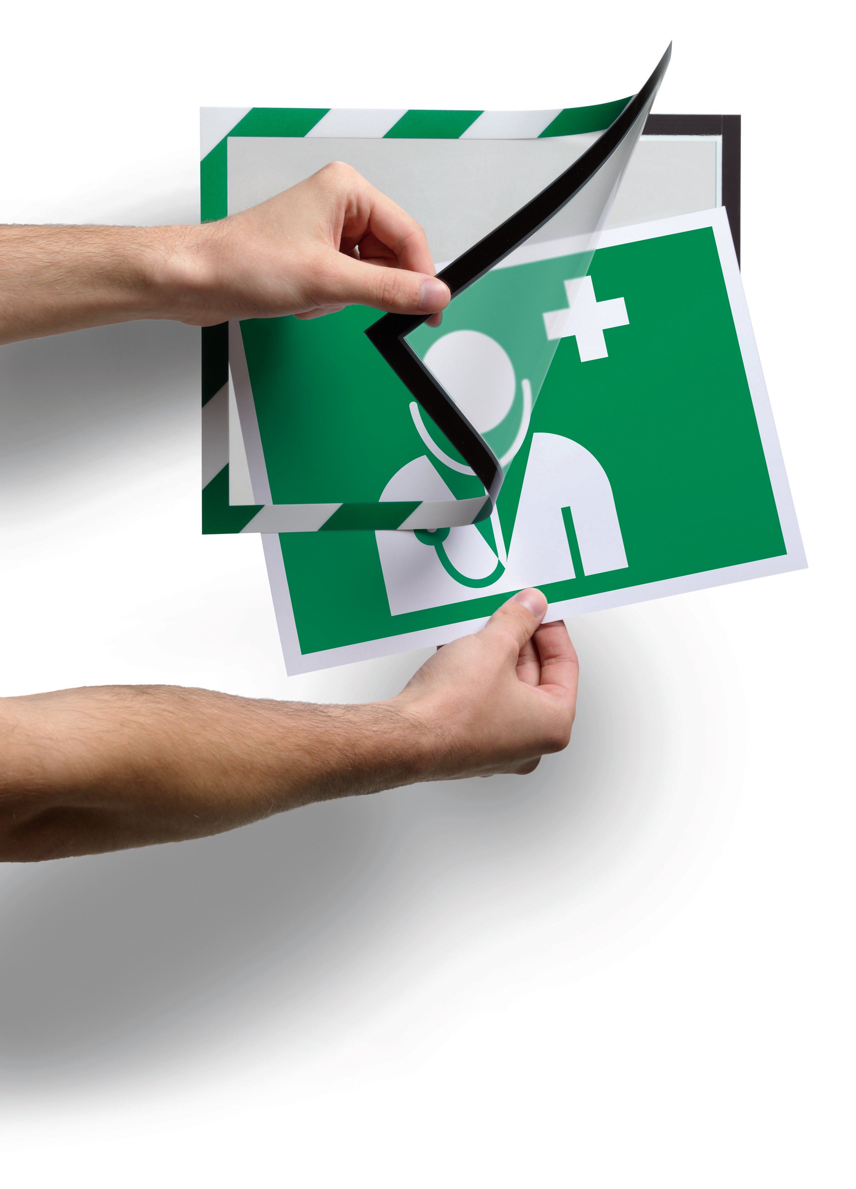 Durable DURAFRAME Security Self-Adhesive Sign Holder | Letter Size 8.5" x 11" | Green & White | 2 Pack