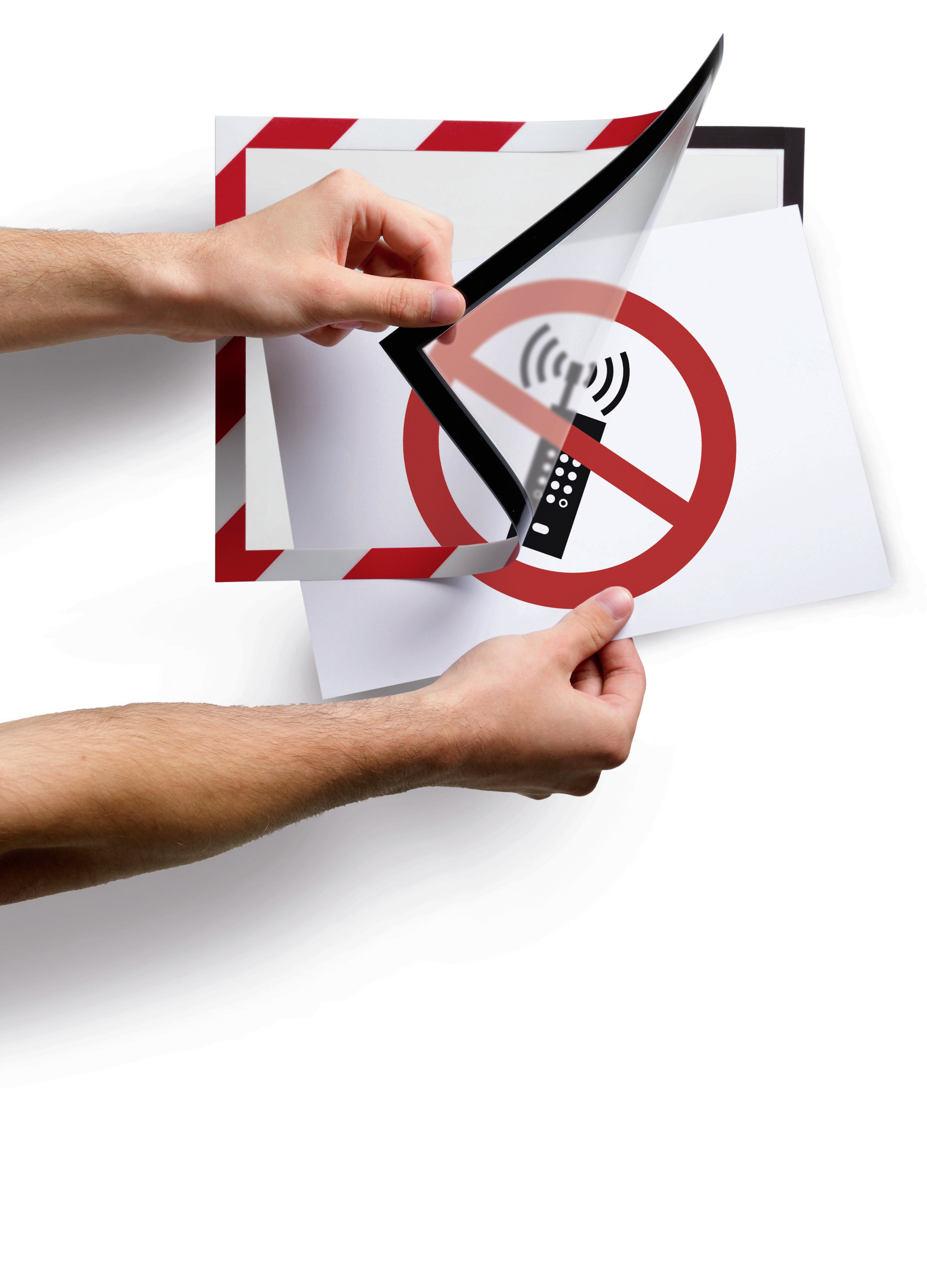 Durable DURAFRAME Security Self-Adhesive Sign Holder | Letter Size 8.5" x 11" | Red & White | 2 Pack