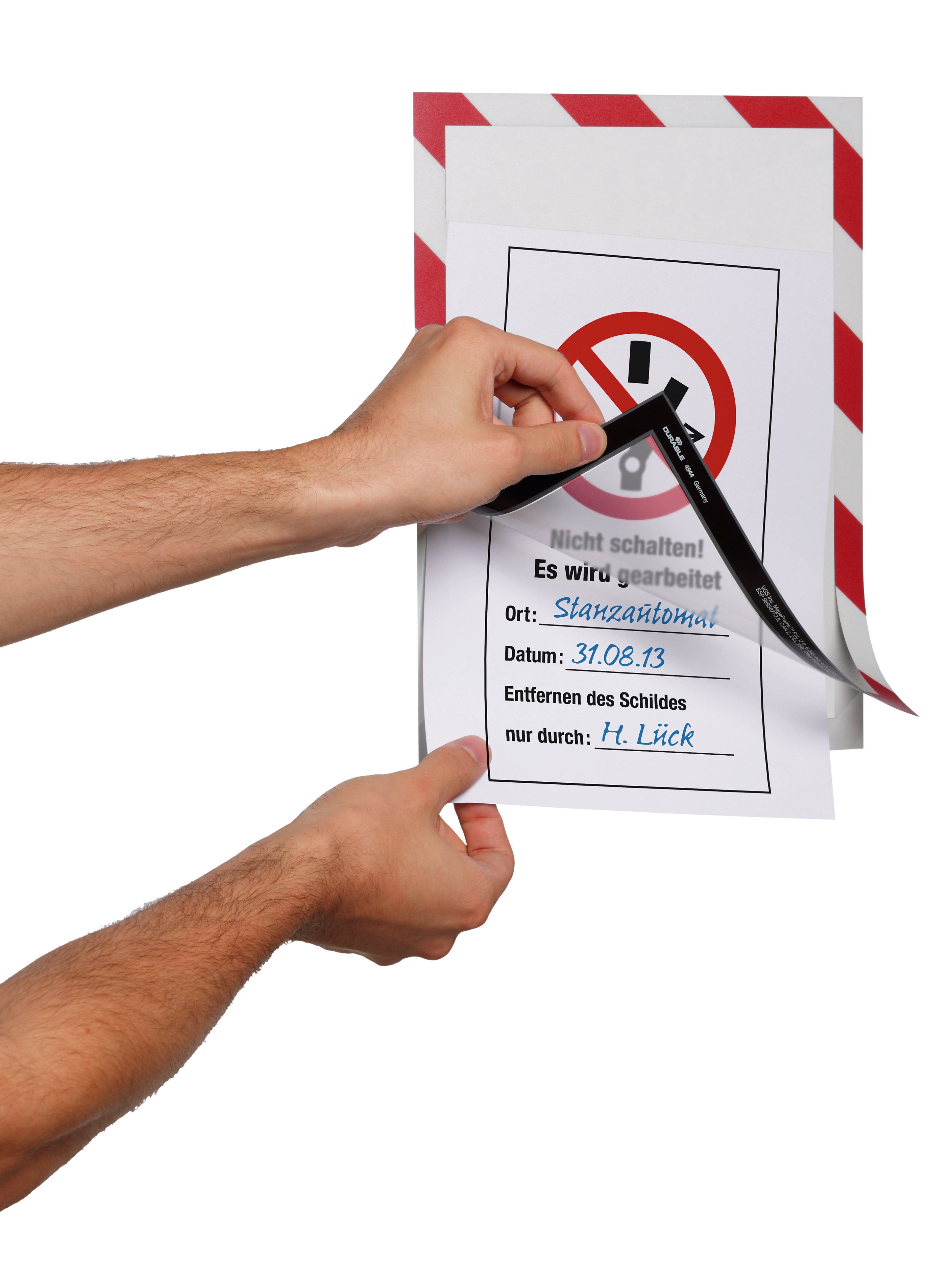 Durable DURAFRAME Security Self-Adhesive Sign Holder | Letter Size 8.5" x 11" | Red & White | 2 Pack
