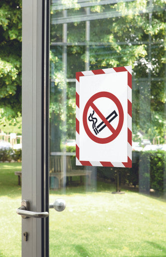 Durable DURAFRAME Security Self-Adhesive Sign Holder | Letter Size 8.5" x 11" | Red & White | 2 Pack