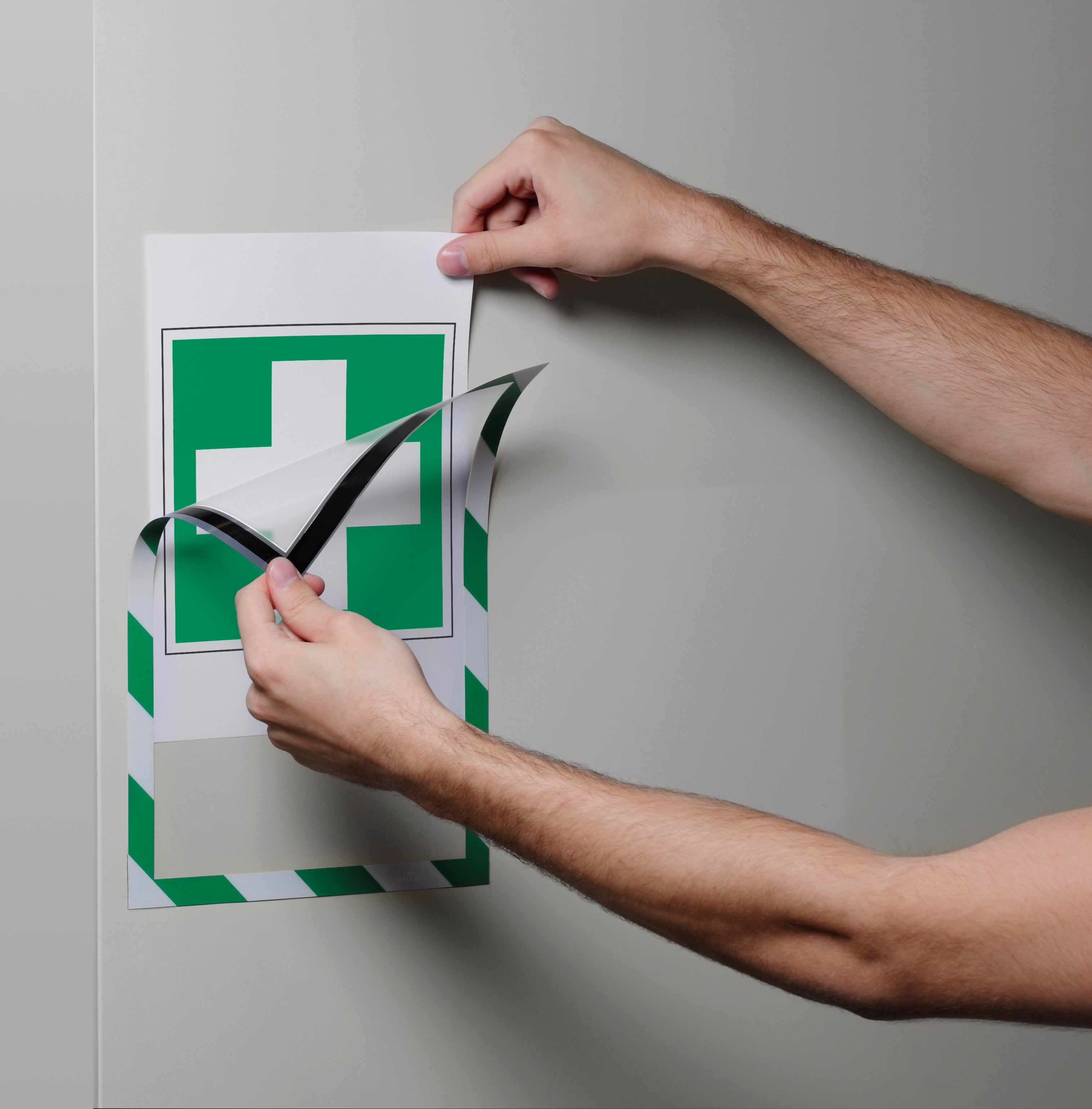 Durable DURAFRAME Security Magnetic Sign Holder | Letter Size 8.5" x 11" | Green & White | 2 Pack