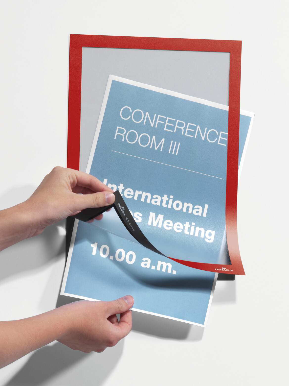 Durable DURAFRAME Self-Adhesive Sign Holder | Letter 8.5" x 11" | Red | 2 Pack