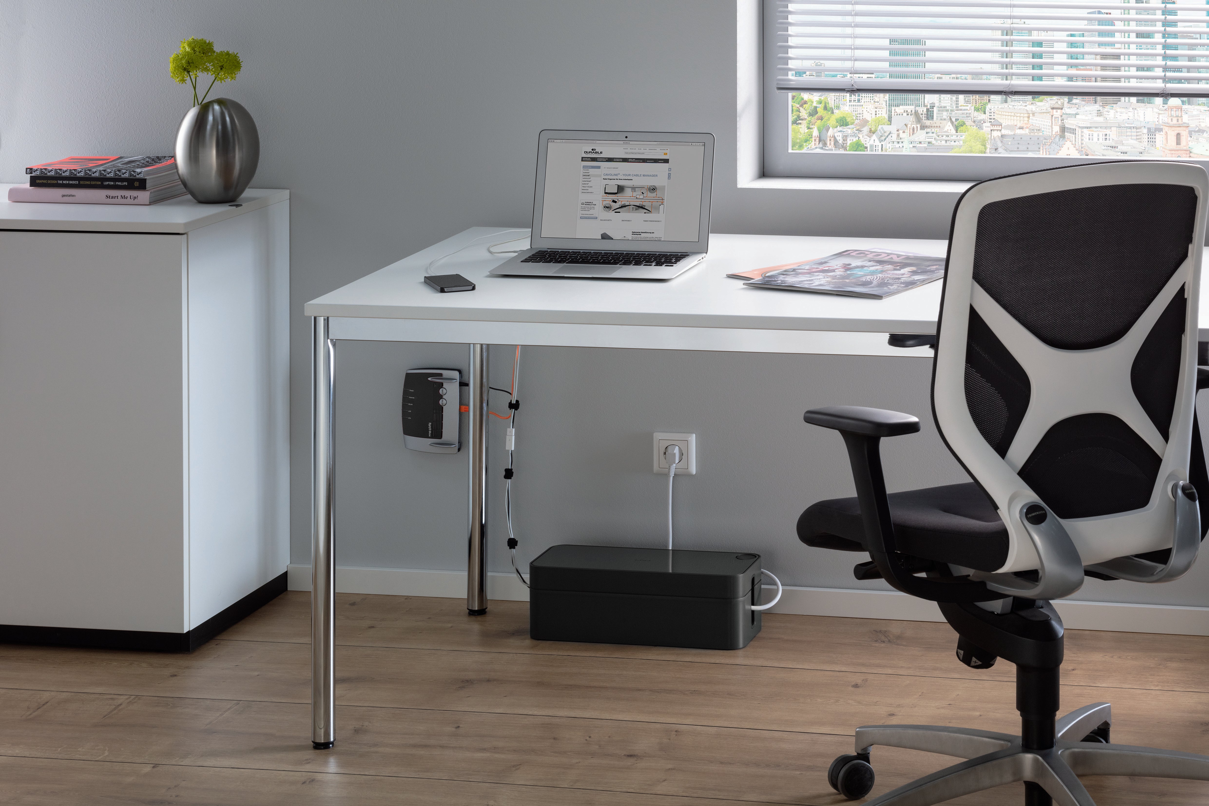 Durable CAVOLINE Cable Management Box Organizer Wire Tidy | Large | Graphite