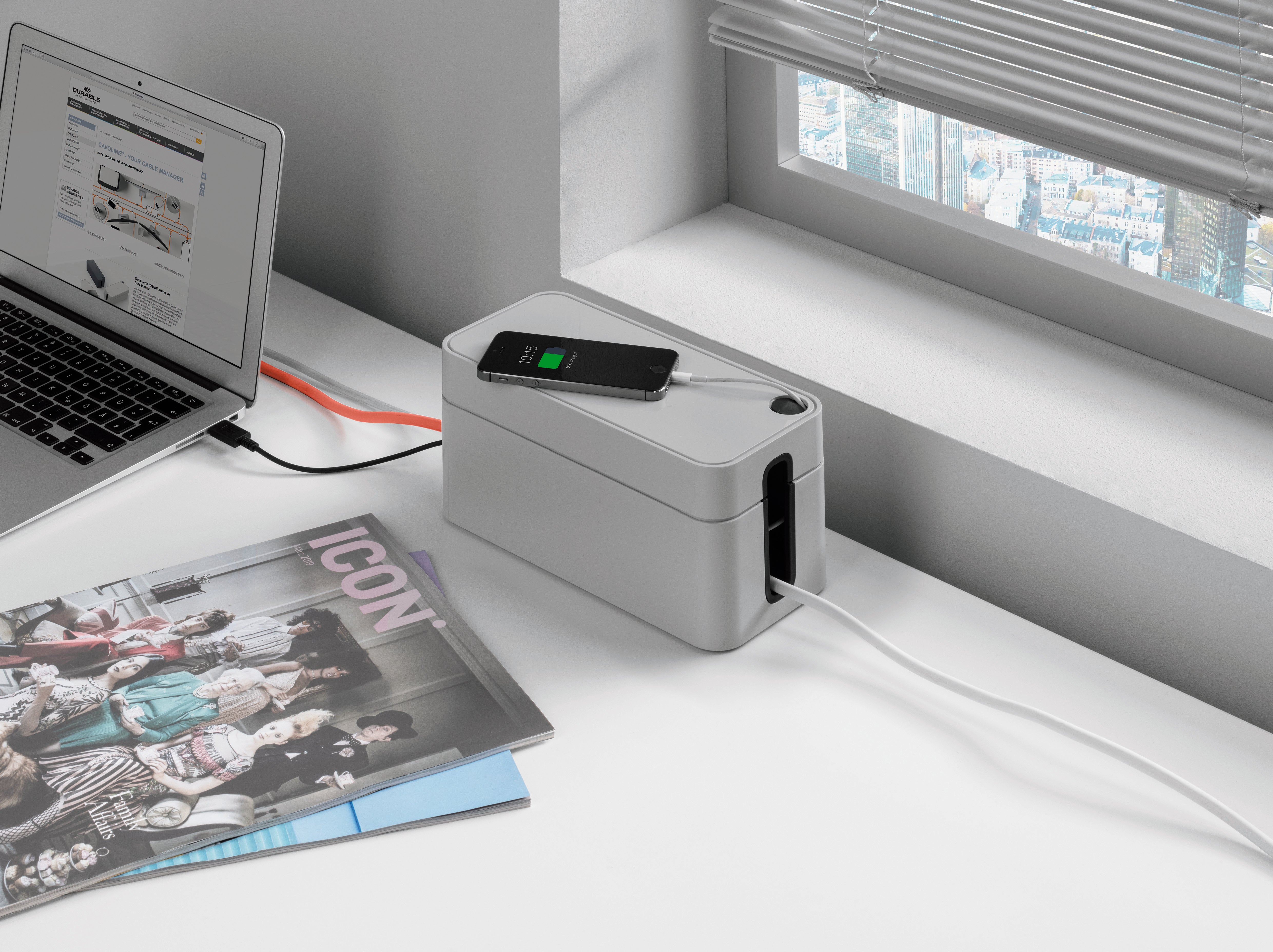 Durable CAVOLINE Cable Management Box Organizer Wire Tidy | Small | Gray