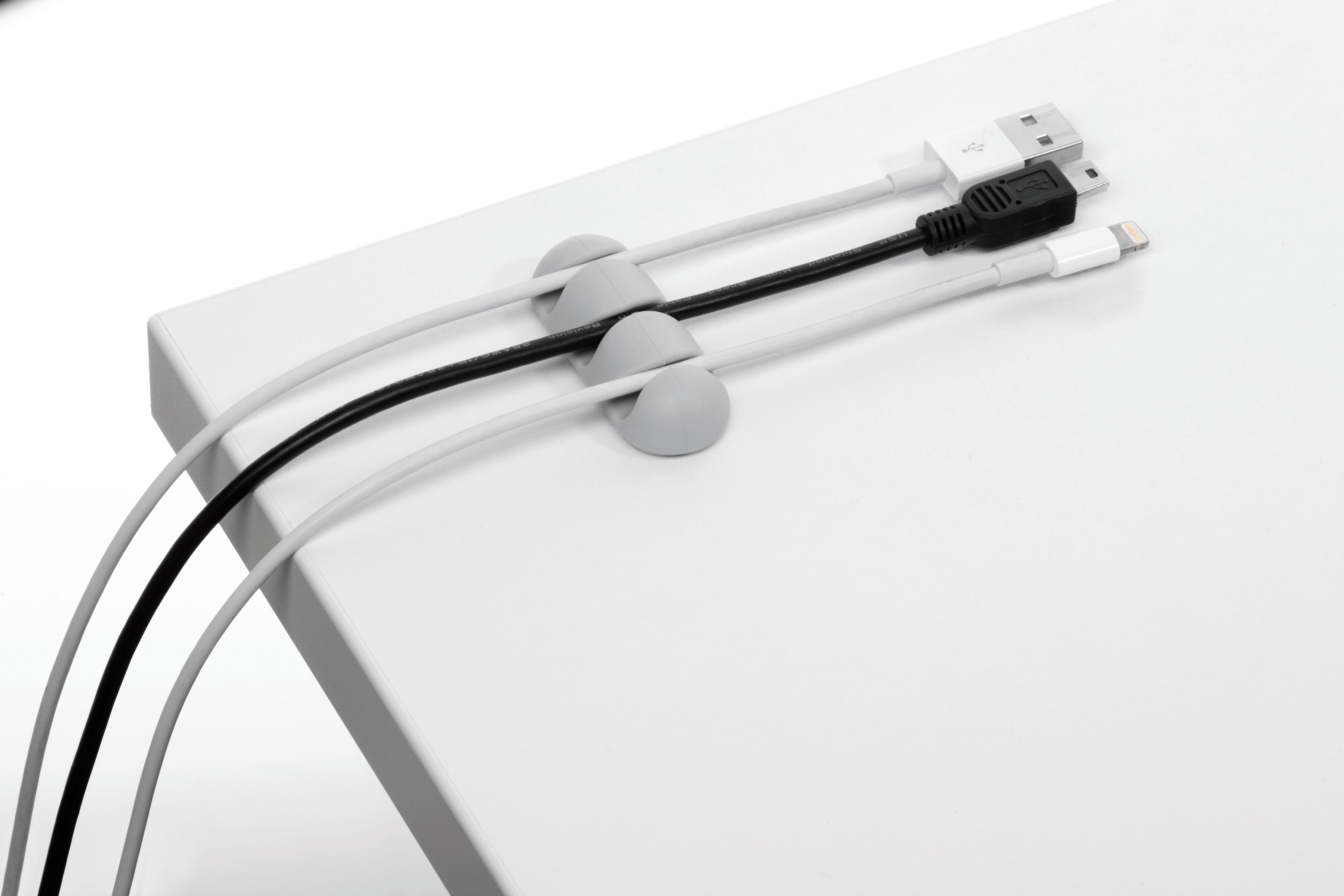 Durable CAVOLINE Cable Management Desk Tidy Clips | 7 Assorted | Gray