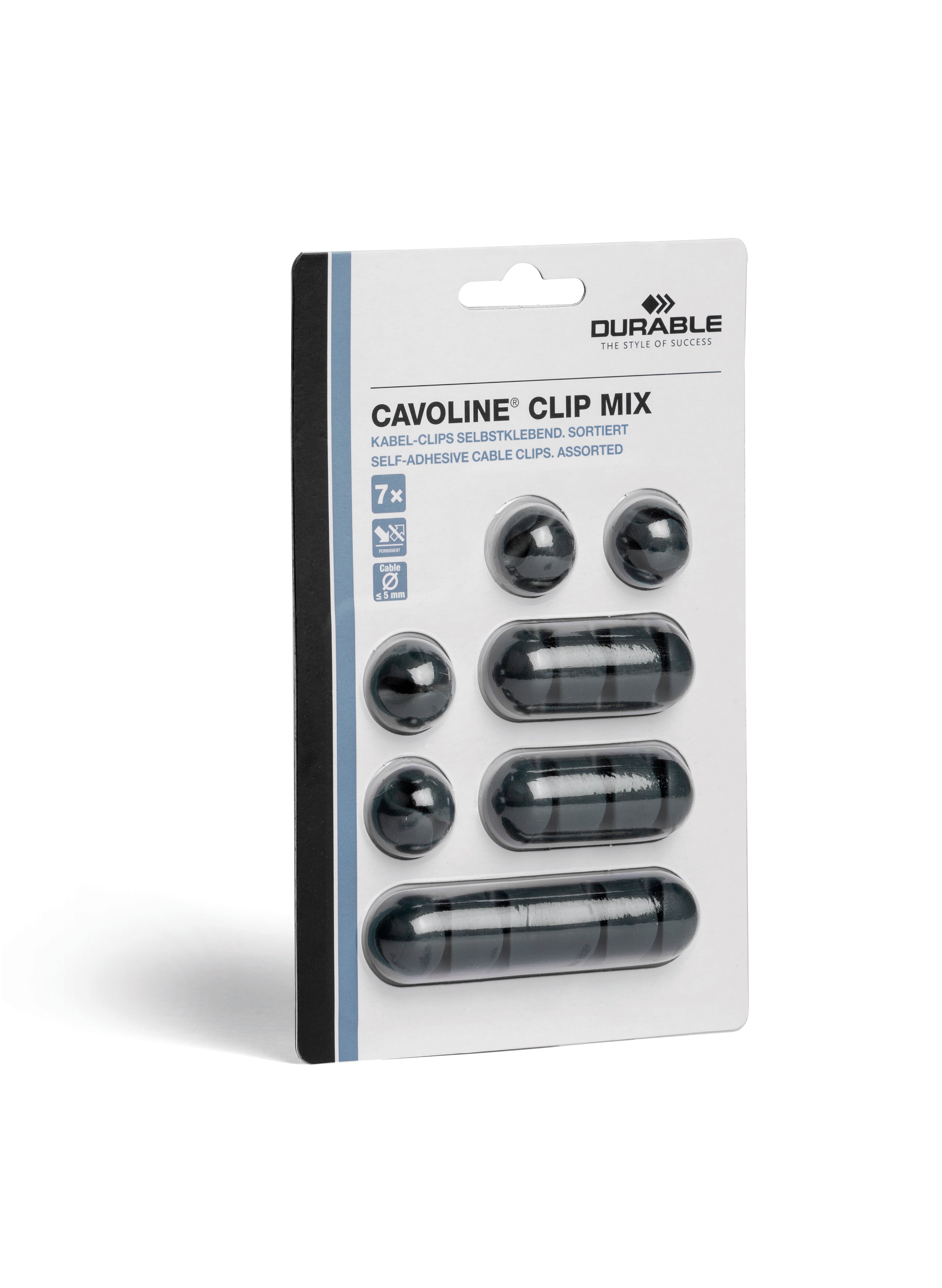 Durable CAVOLINE Cable Management Desk Tidy Clips | 7 Assorted | Graphite