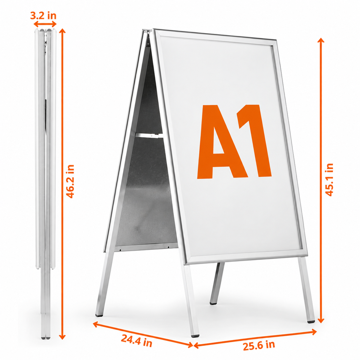 Durable A Board Foldable Pavement Sign Double Sided Snap Frame Stand | Silver