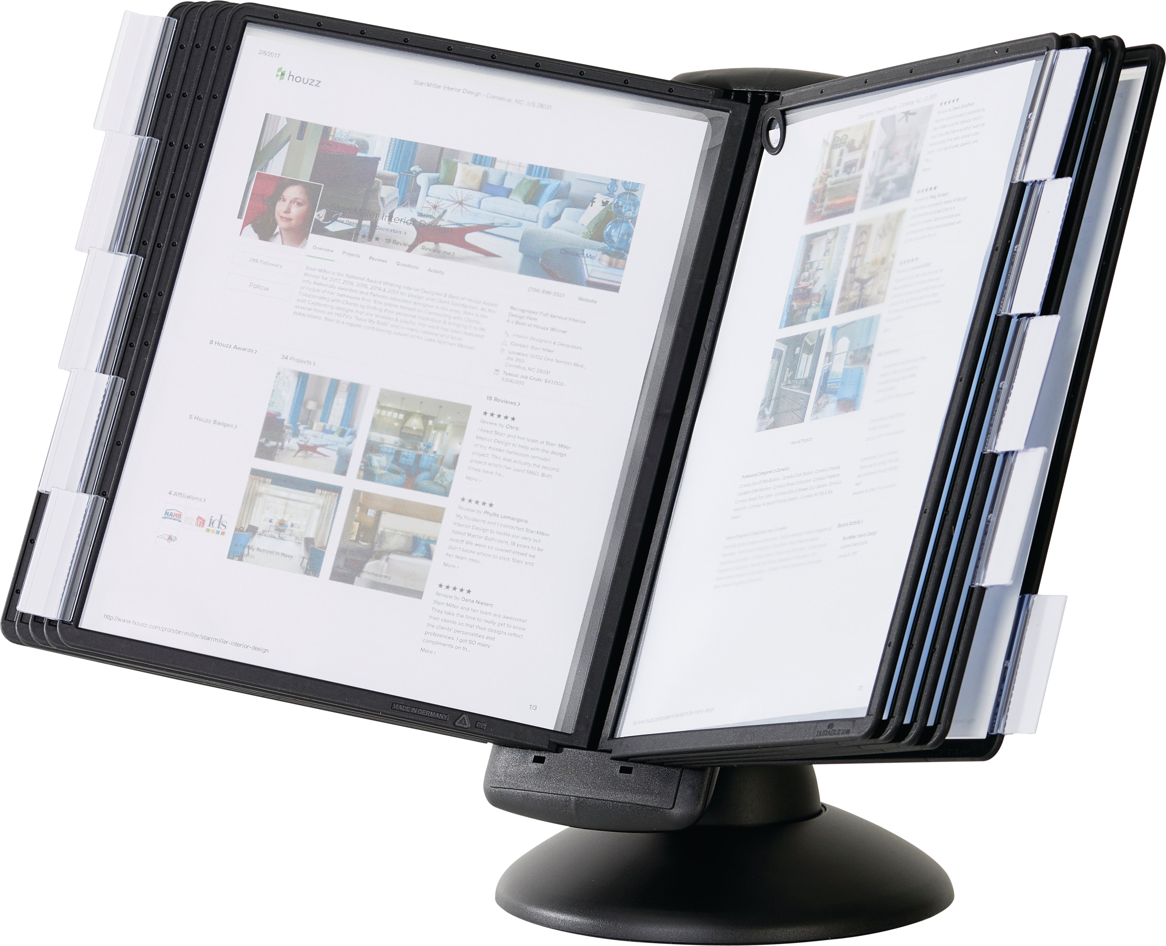 Durable SHERPA Motion Rotating Desktop Reference System | 10 Panels | Letter Size | Black