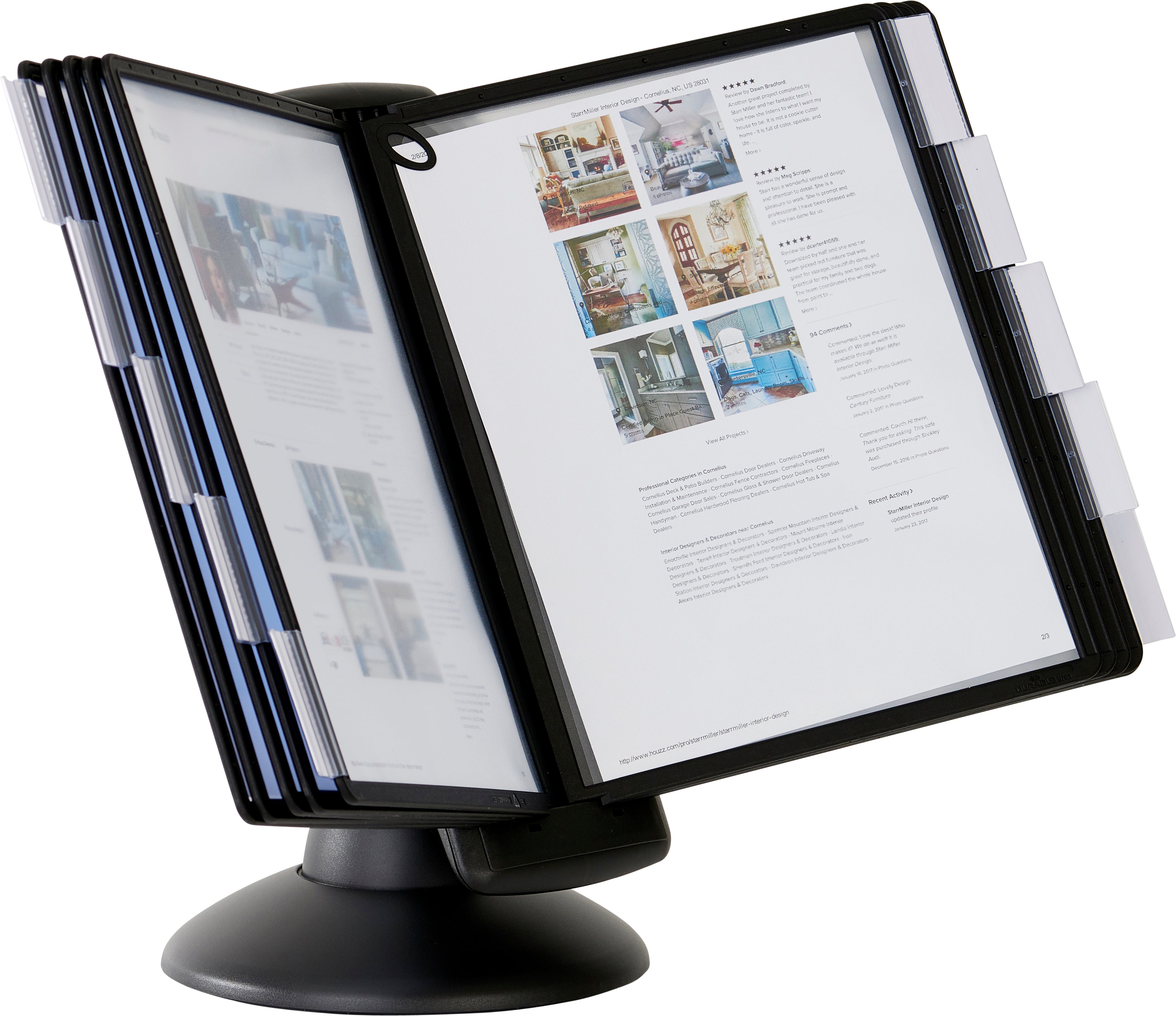 Durable SHERPA Motion Rotating Desktop Reference System | 10 Panels | Letter Size | Black