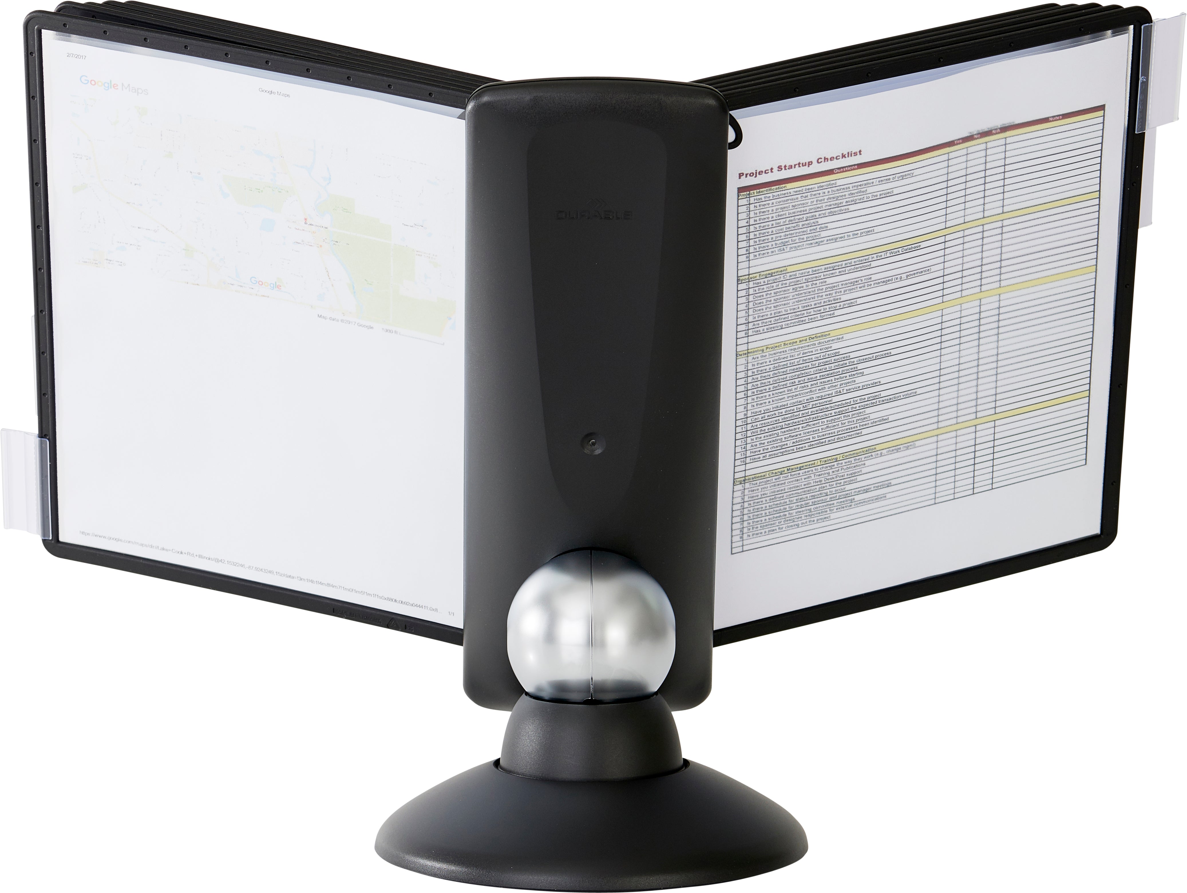 Durable SHERPA Motion Rotating Desktop Reference System | 10 Panels | Letter Size | Black