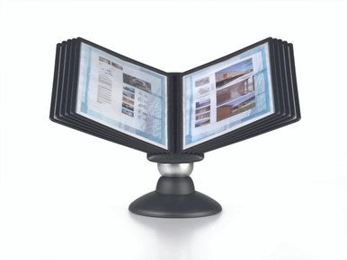 Durable SHERPA Motion Rotating Desktop Reference System | 10 Panels | Letter Size | Black