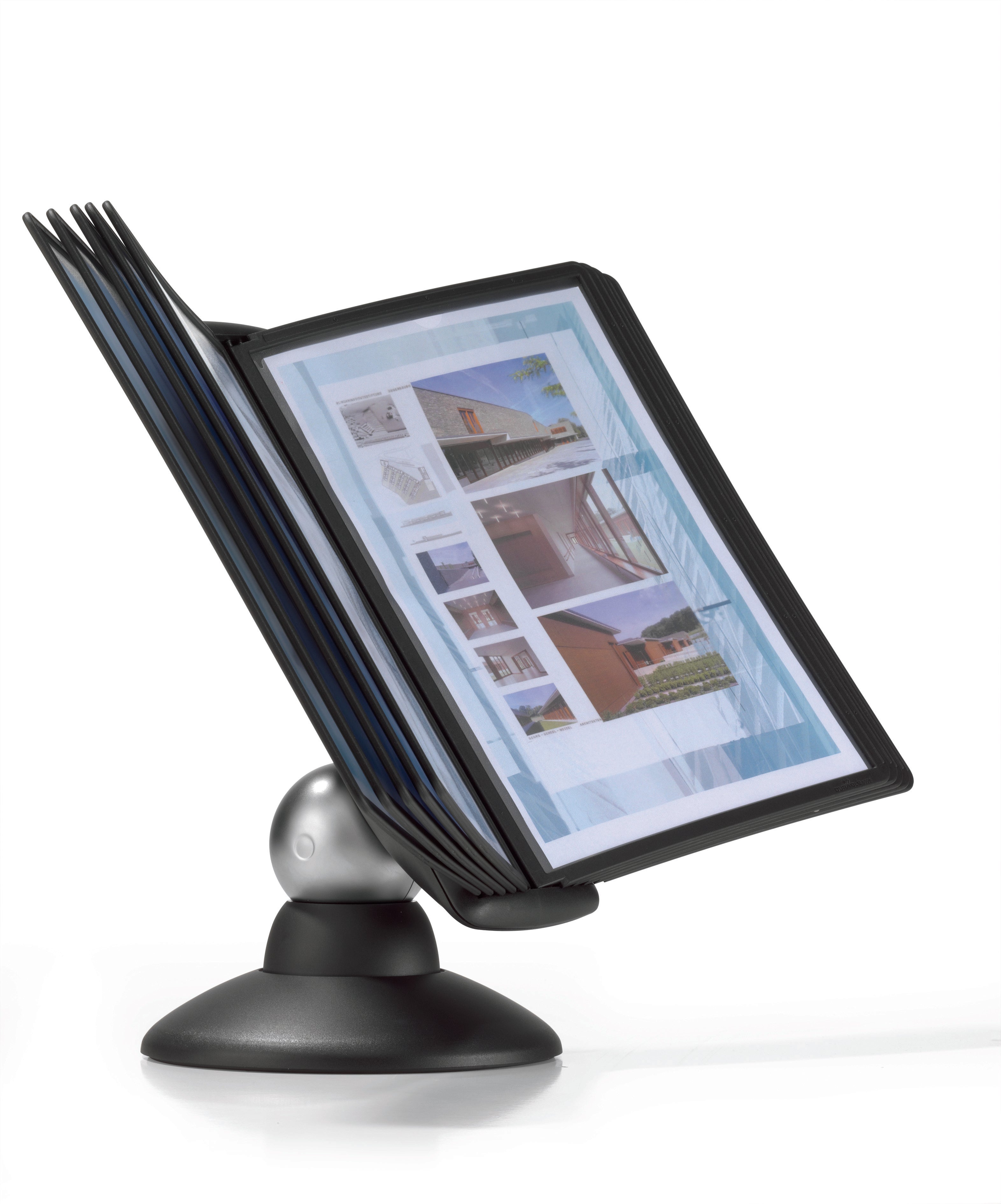 Durable SHERPA Motion Rotating Desktop Reference System | 10 Panels | Letter Size | Black