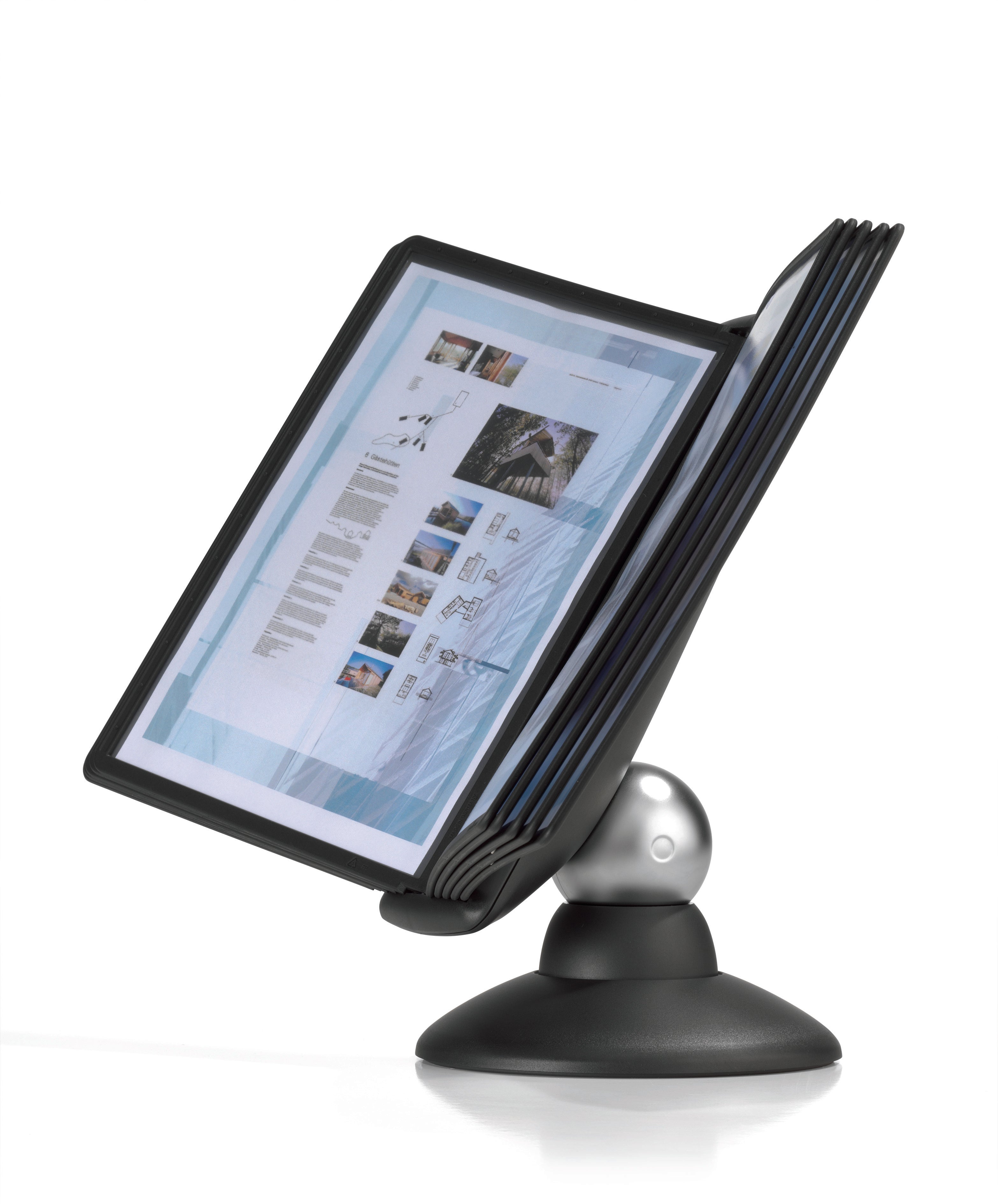 Durable SHERPA Motion Rotating Desktop Reference System | 10 Panels | Letter Size | Black