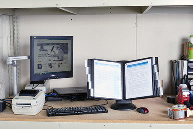 Durable SHERPA Motion Rotating Desktop Reference System | 10 Panels | Letter Size | Black