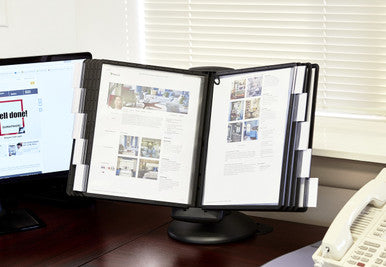 Durable SHERPA Motion Rotating Desktop Reference System | 10 Panels | Letter Size | Black