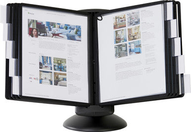 Durable SHERPA Motion Rotating Desktop Reference System | 10 Panels | Letter Size | Black