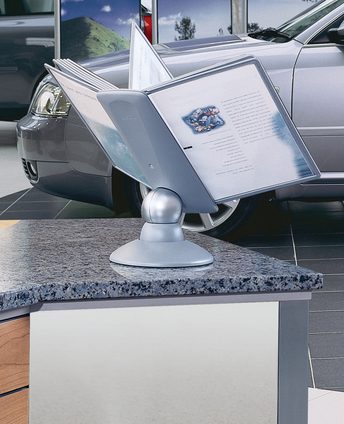 Durable SHERPA Motion Rotating Desktop Reference System | 10 Panels | Letter Size | Graphite