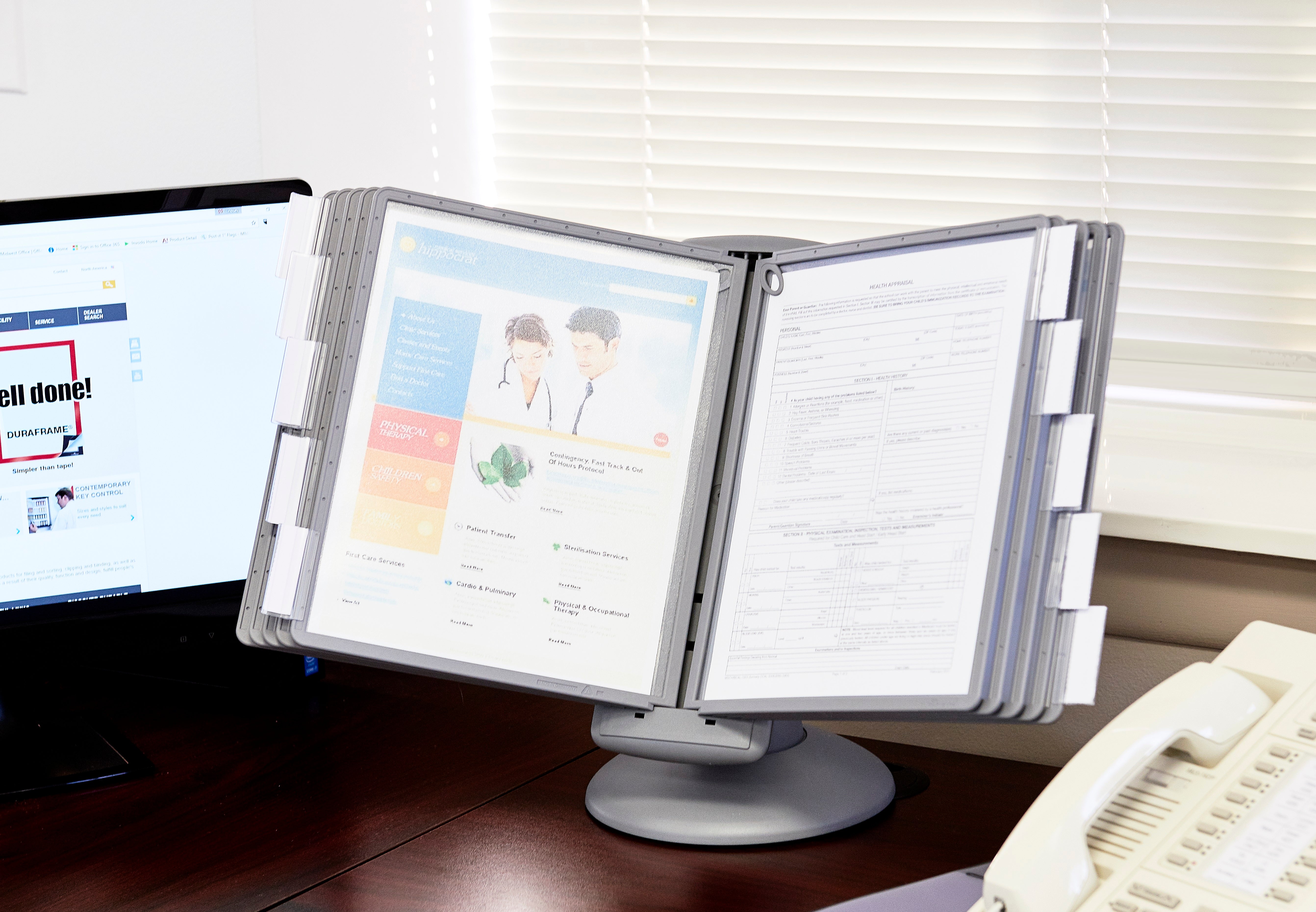 Durable SHERPA Motion Rotating Desktop Reference System | 10 Panels | Letter Size | Graphite