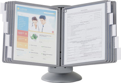 Durable SHERPA Motion Rotating Desktop Reference System | 10 Panels | Letter Size | Graphite