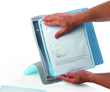 Durable SHERPA Style Antimicrobial Desk Reference System | 10 Panels | Light Blue